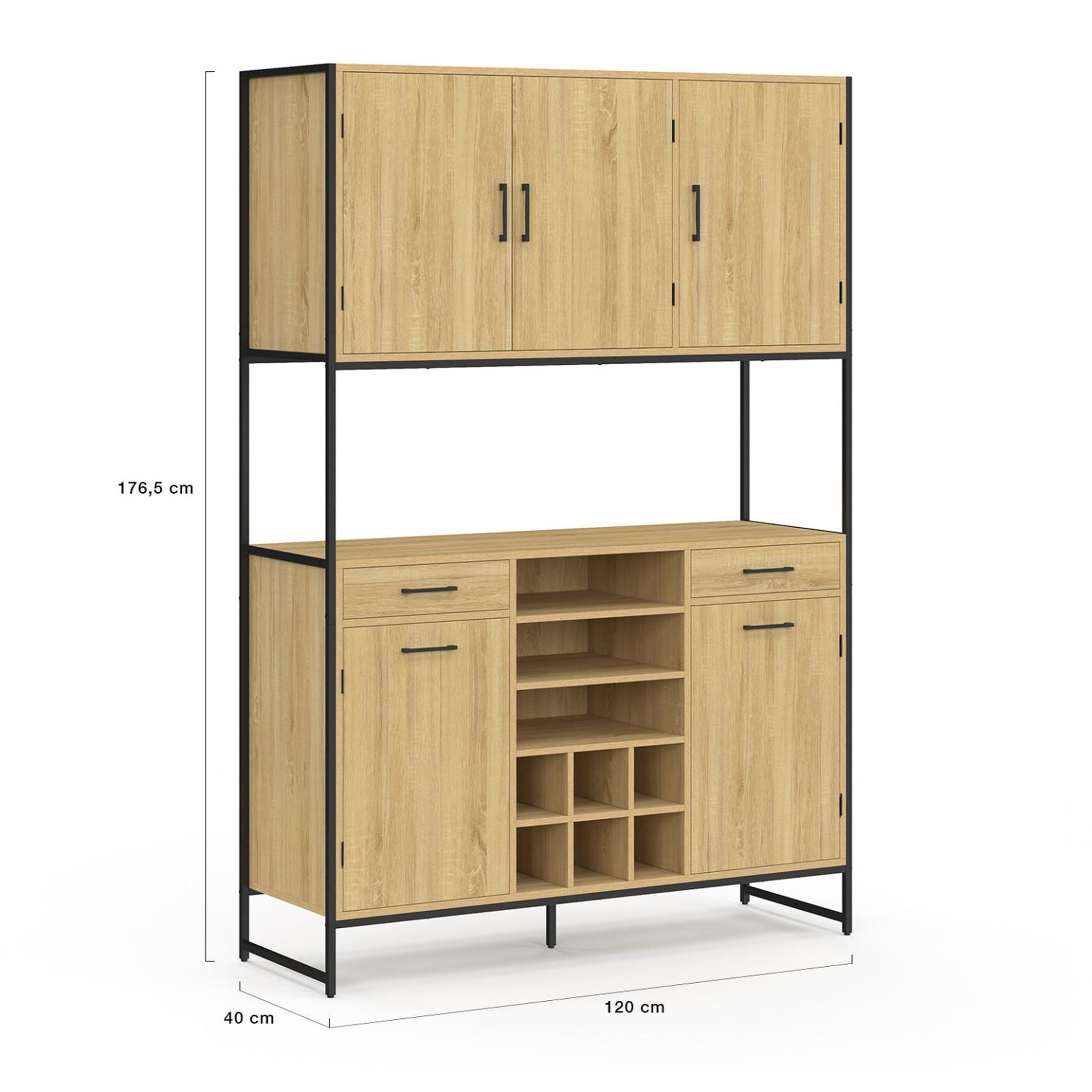 Voir la diapositive 5 : ID MARKET Buffet de cuisine 120 cm detroit 5 portes + tiroirs + range-bouteilles design industriel