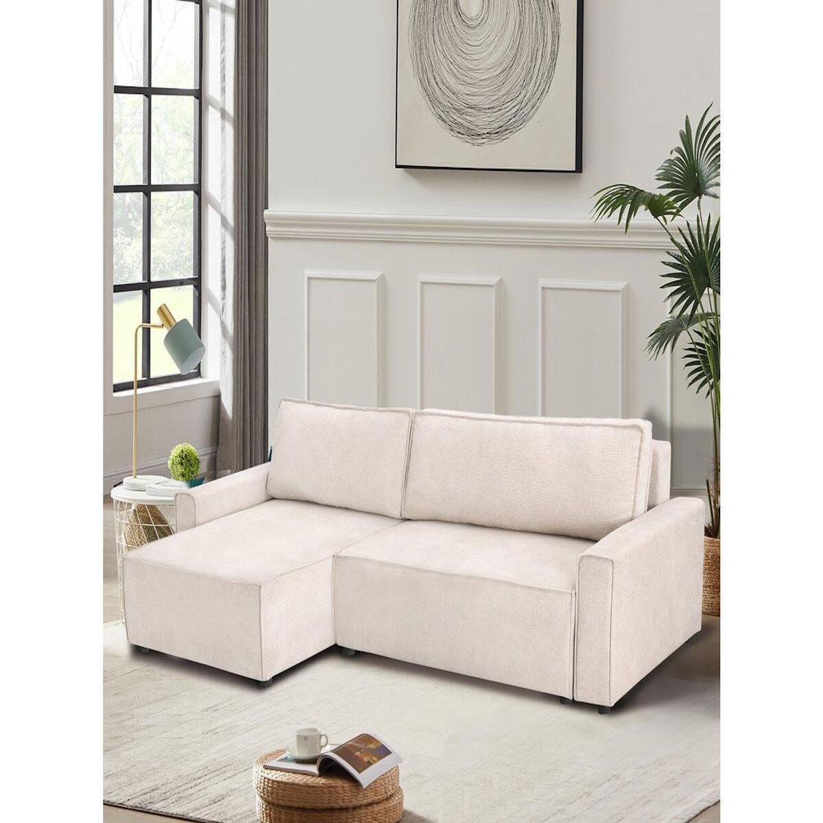 Habitat et Jardin Canapé d'angle convertible en tissu texturé  Montaigne  - 4 places - Beige