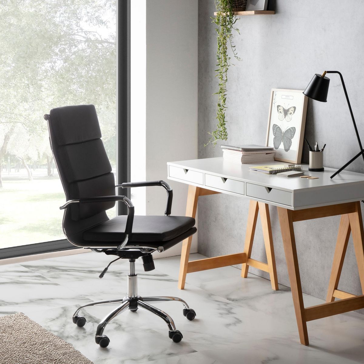 VS VENTA-STOCK Fauteuil de Bureau Morgan inclinable Noir, Cuir synthétique