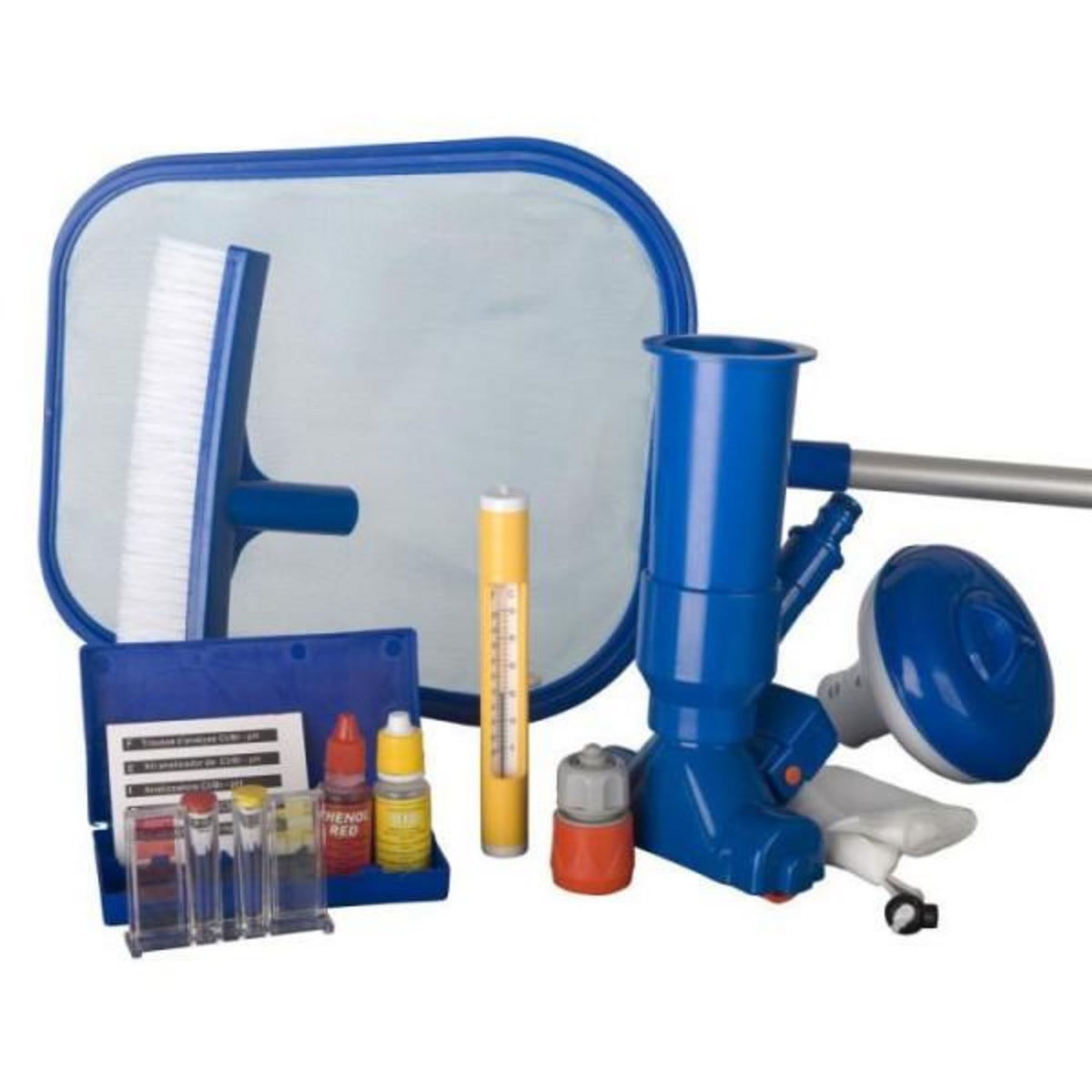 GRE GRE - Kit de nettoyage piscine 7 pieces - trousse d'analyse, 1 brosse, 1 épuisette, 1 manche, 1 thermometre, 1 doseur et 1 Jet