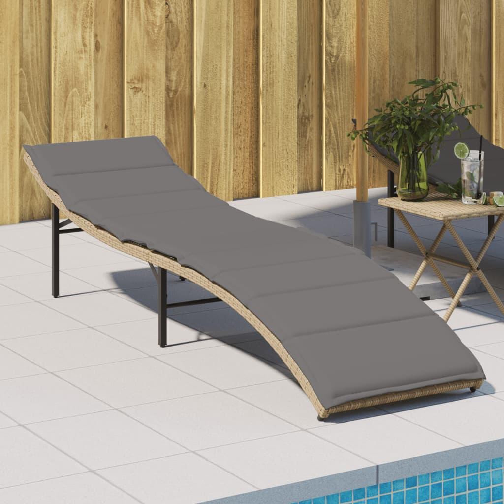 VIDAXL Chaise longue avec coussin beige 55x199x50 cm resine tressee