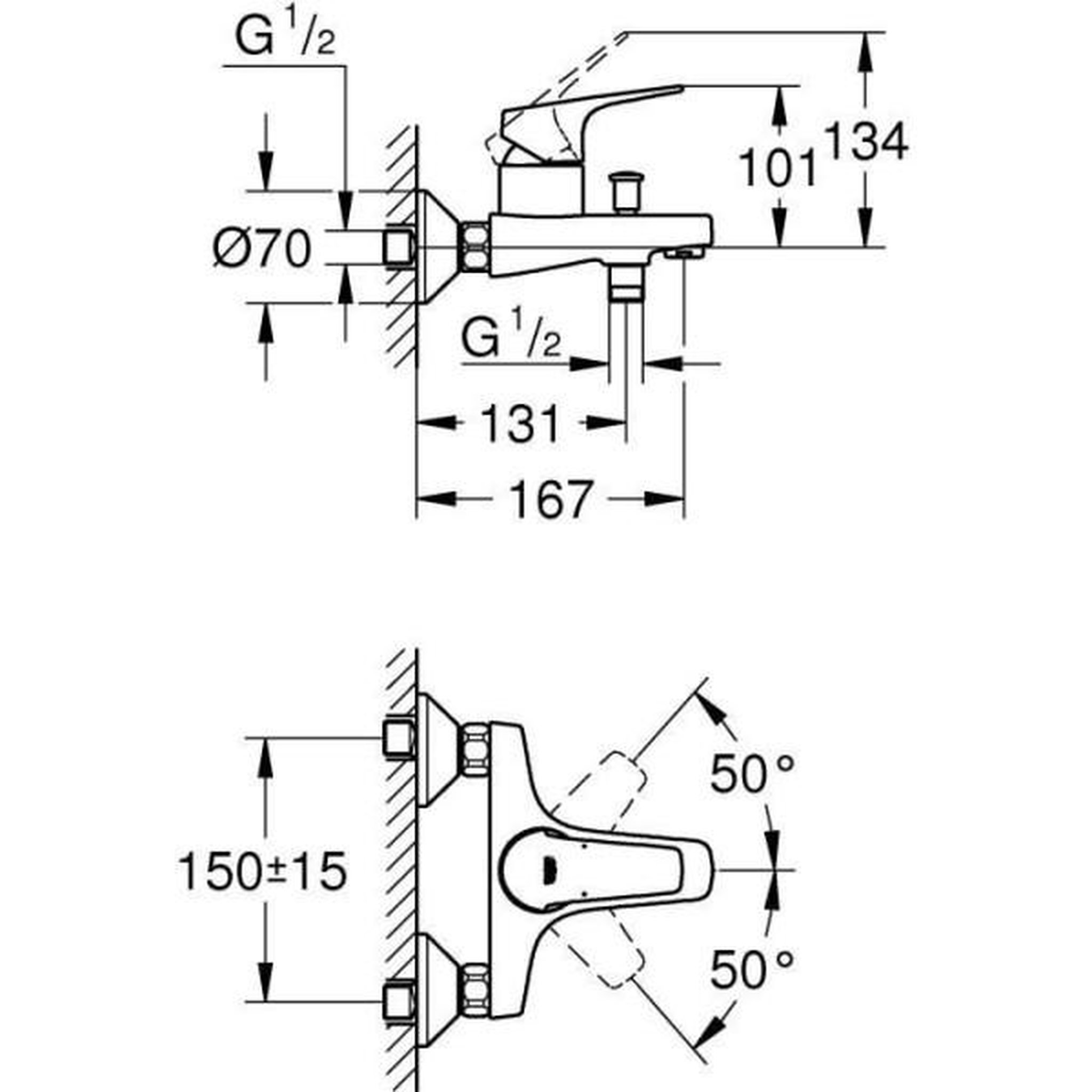 Voir la diapositive 6 : Grohe Mitigeur bain/douche grohe start flow - montage mural - chromé 23772000