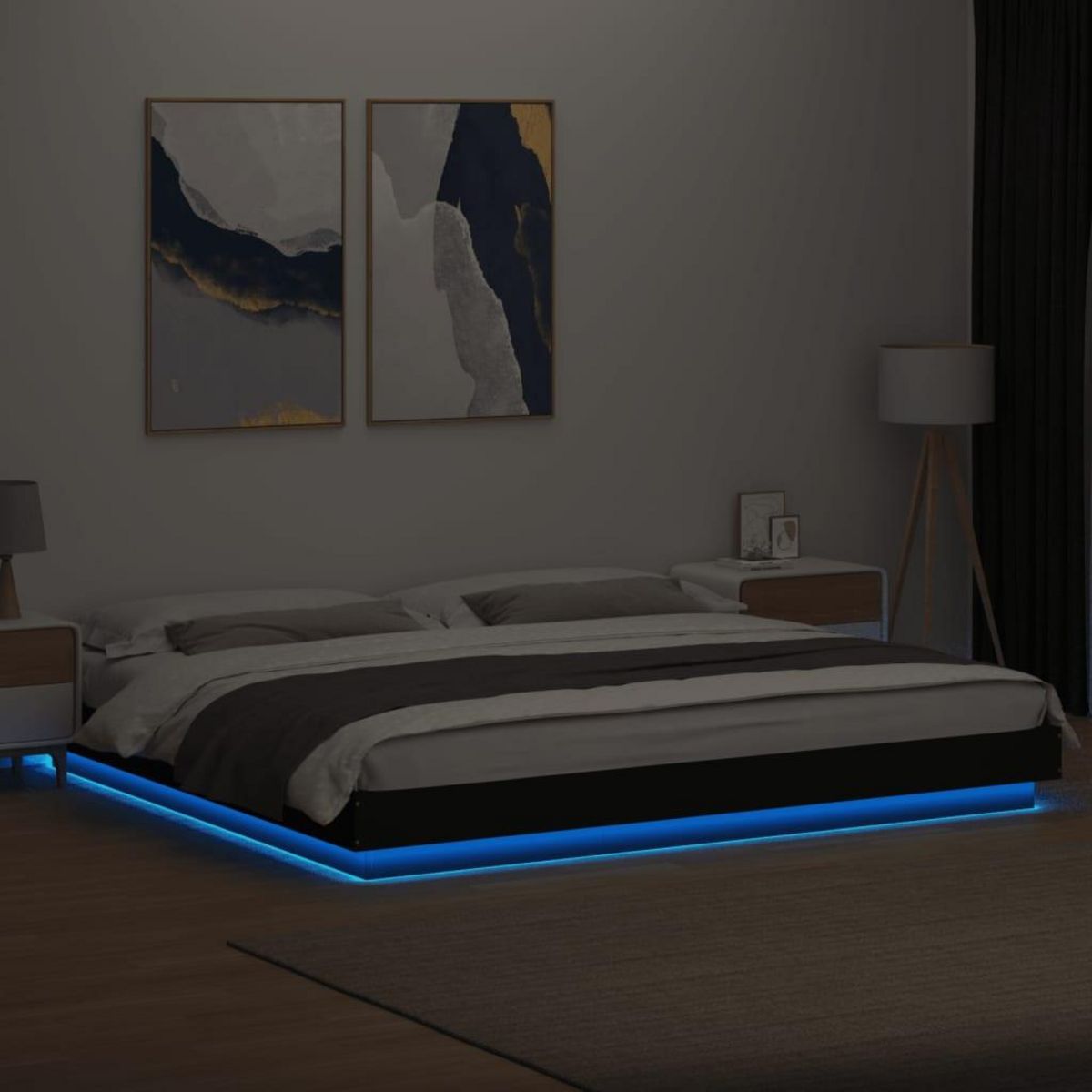VIDAXL Cadre de lit avec lumieres LED sans matelas noir 180x200 cm