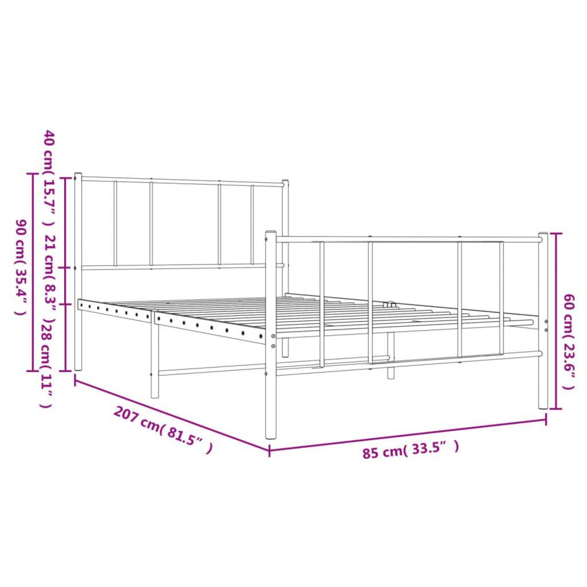 VIDAXL Cadre de lit metal sans matelas avec pied de lit noir 80x200 cm