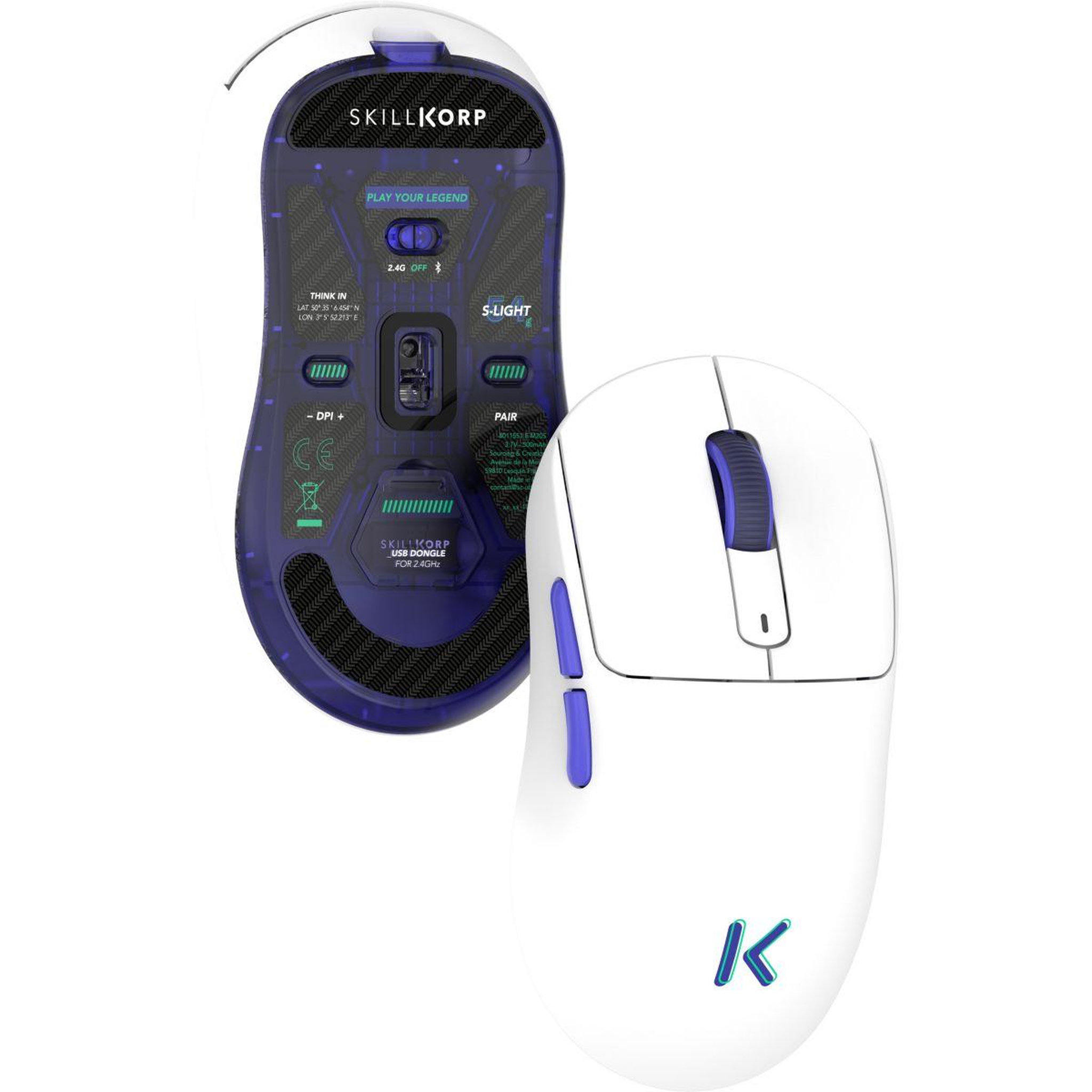 Voir la diapositive 3 : SKILLKORP Souris gamer sans fil m20 blanche ultimate 1k