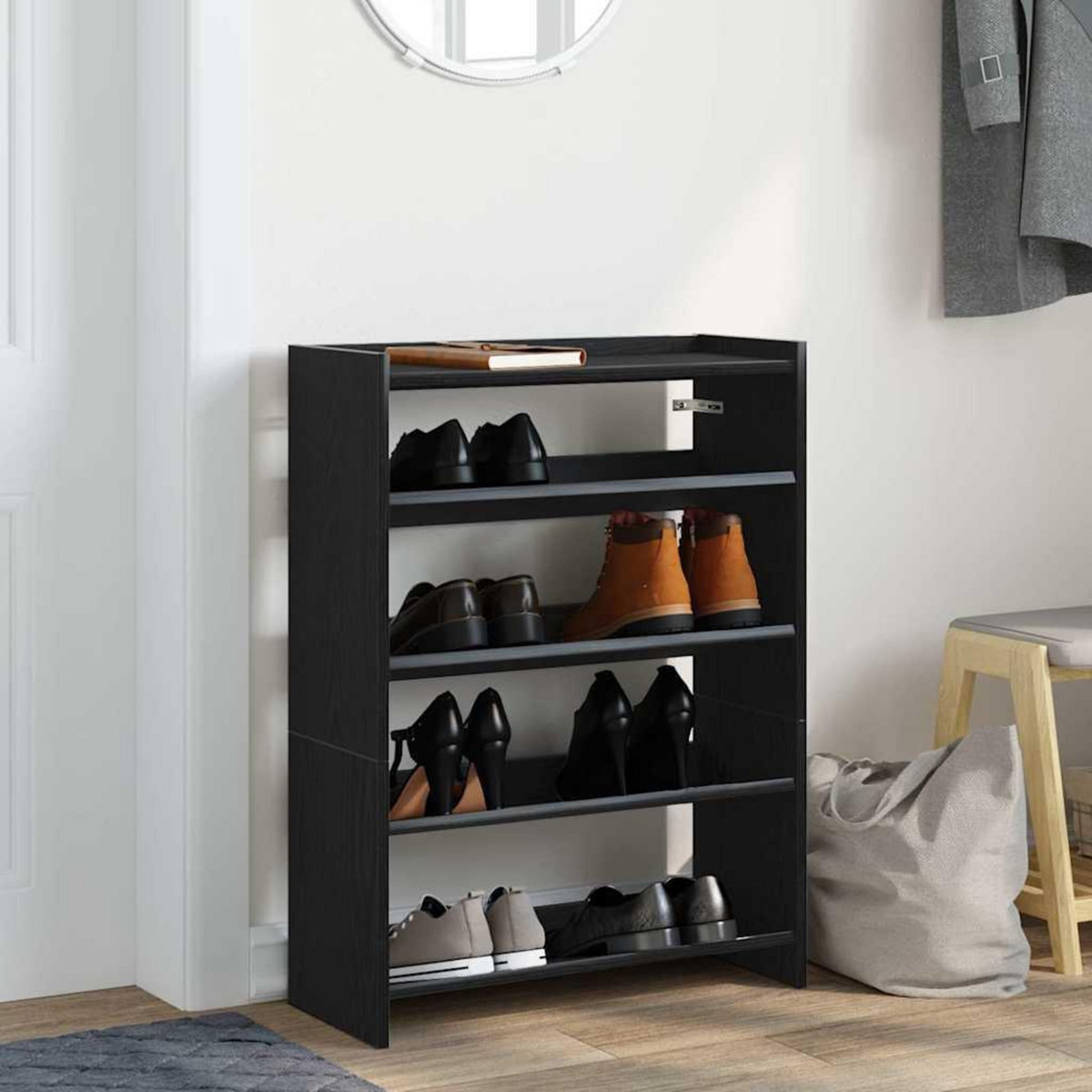 VIDAXL Etagere a chaussures noir 60x25x81 cm bois d'ingenierie