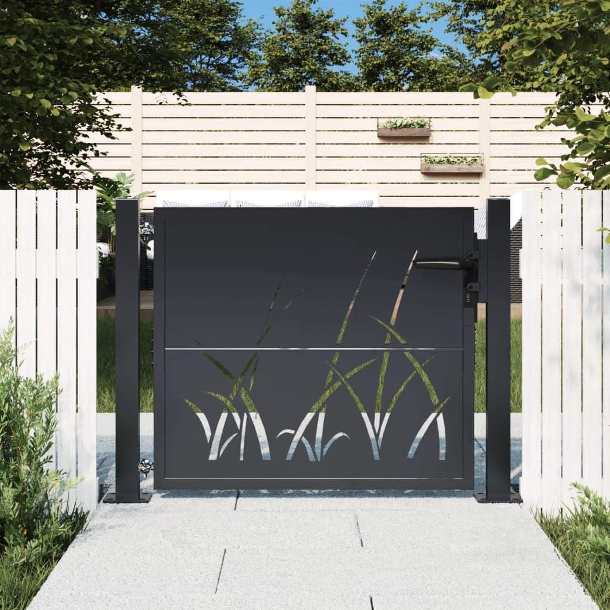 VIDAXL Portail de jardin anthracite 105x80 cm acier conception d'herbe