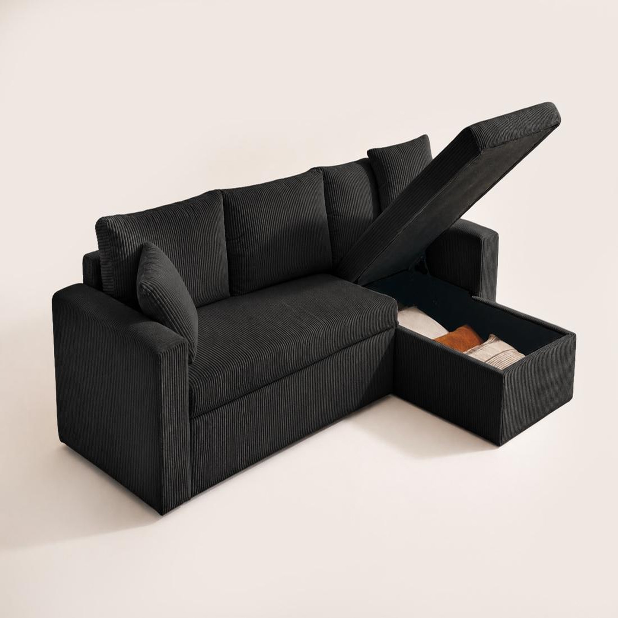 Voir la diapositive 6 : BEST MOBILIER Cyrus - canapé d'angle réversible 4 places - convertible avec coffre - en velours côtelé