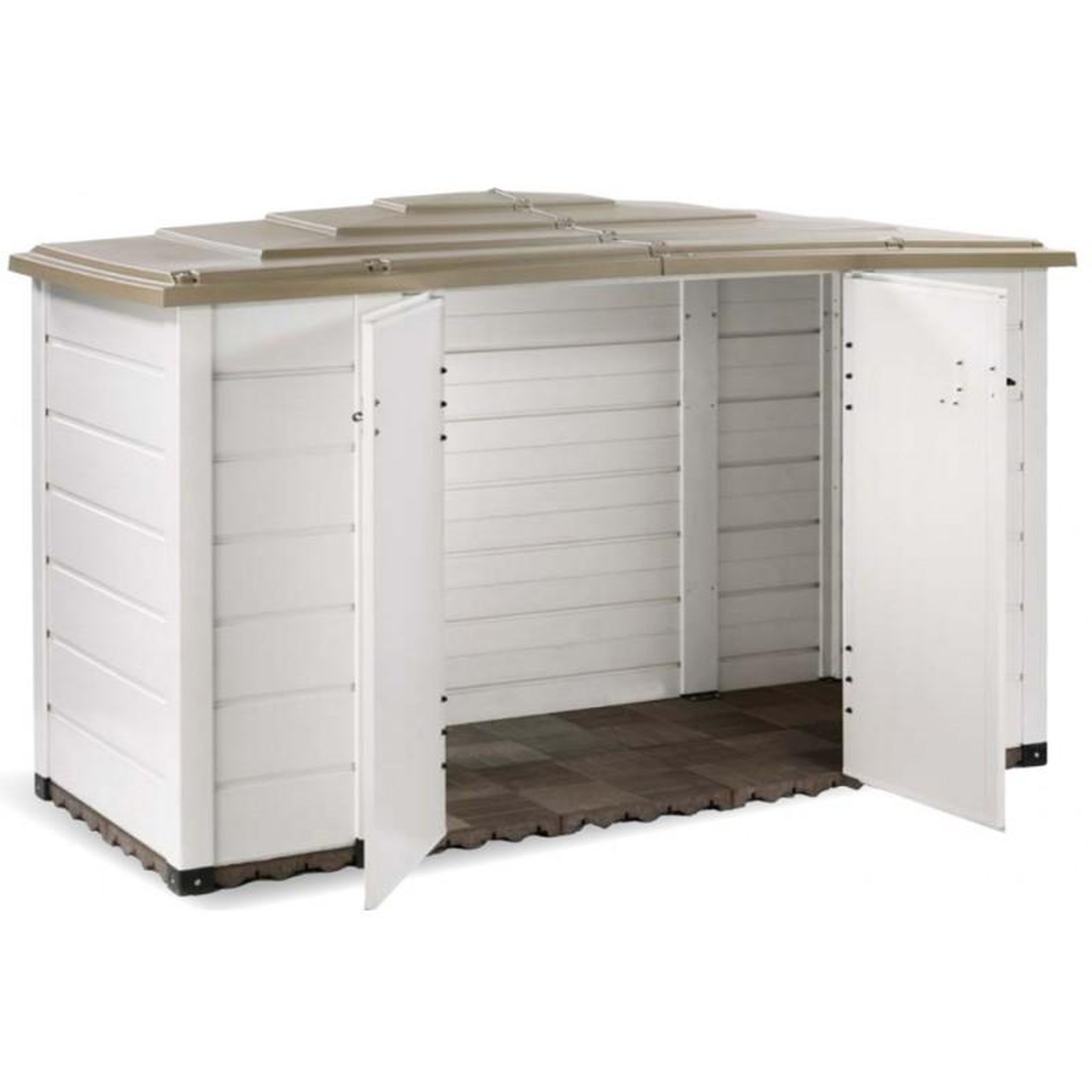 Voir la diapositive 4 : Coffre de rangement jardin rangement à vélo résine - 1930L - Beige et marron clair - BOX EVO 200
