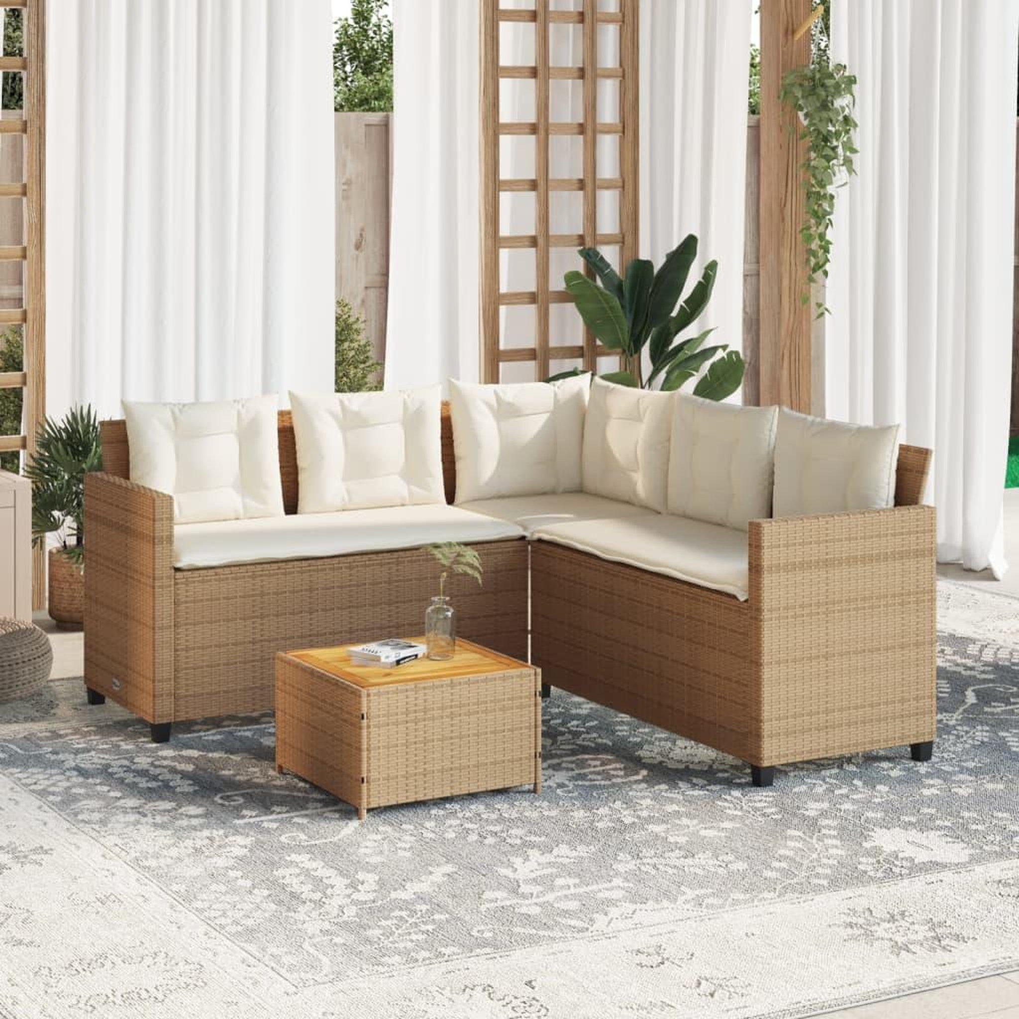 Voir la diapositive 3 : VIDAXL Canape de jardin avec table et coussins en forme de L beige