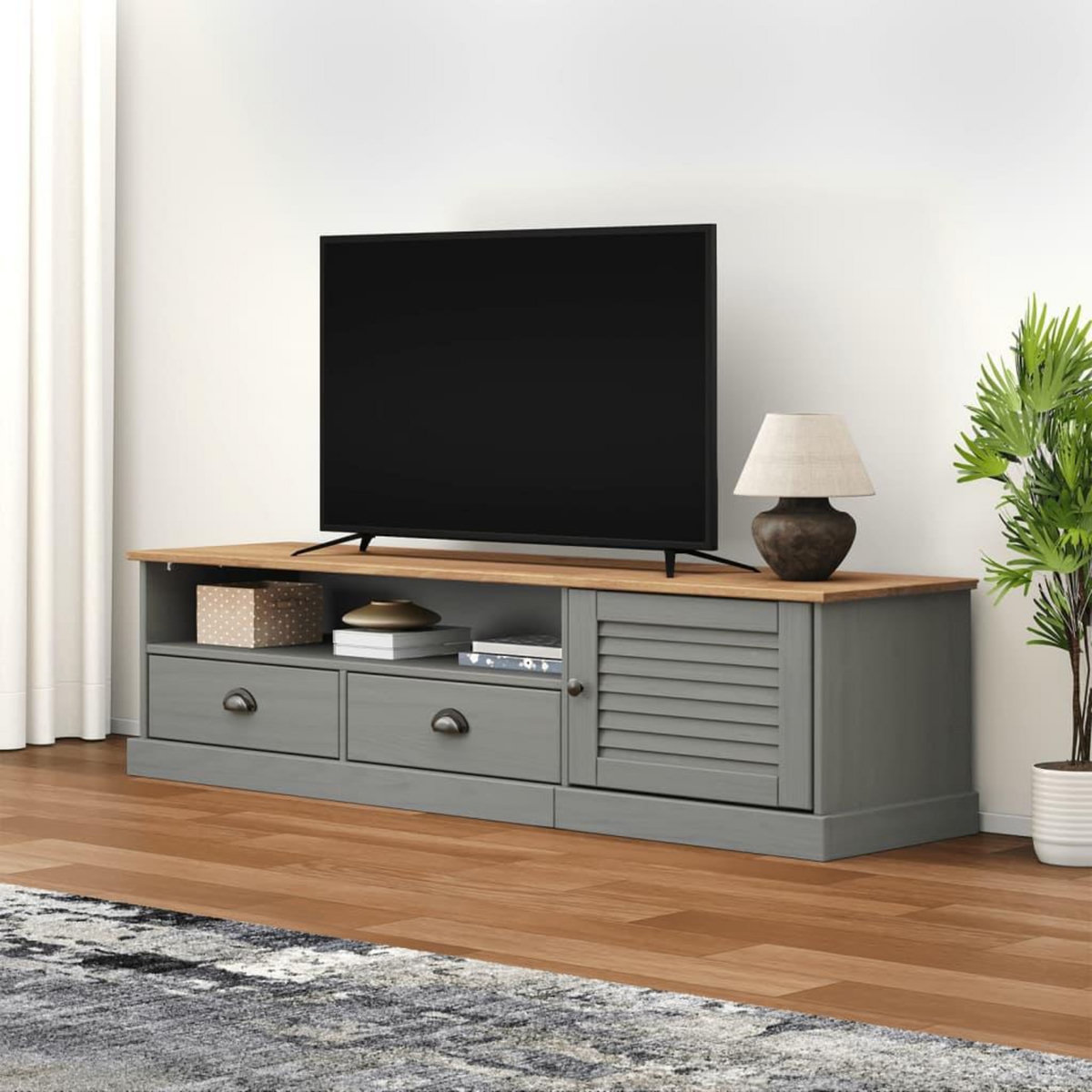 VIDAXL Meuble TV VIGO gris 156x40x40 cm bois massif de pin