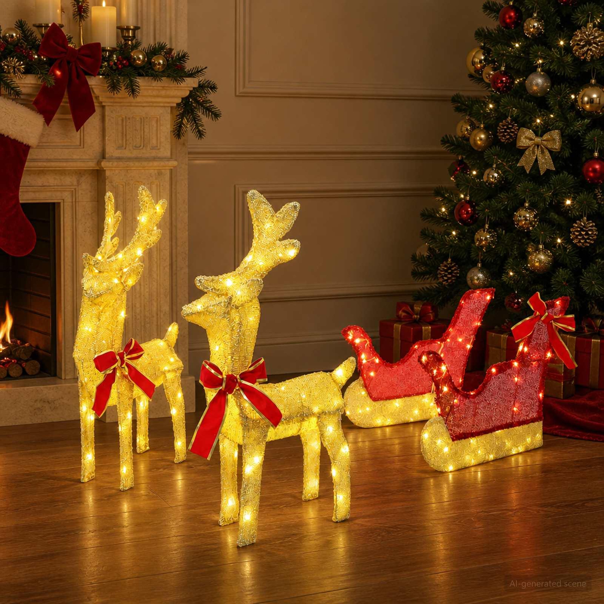 Voir la diapositive 2 : VIDAXL Renne et traîneau de Noël 3D LOVIISA 3 pc 160 LED Blanc chaud