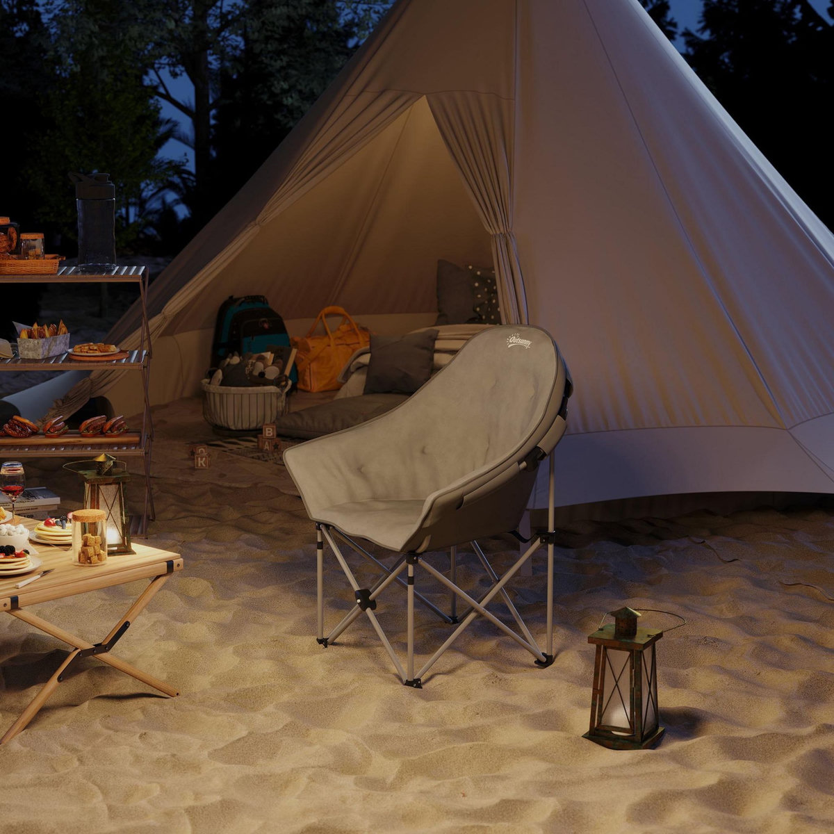 OUTSUNNY Chaise de camping pliante rembourrée revêtement toucher daim grand confort rangements sac inclus gris