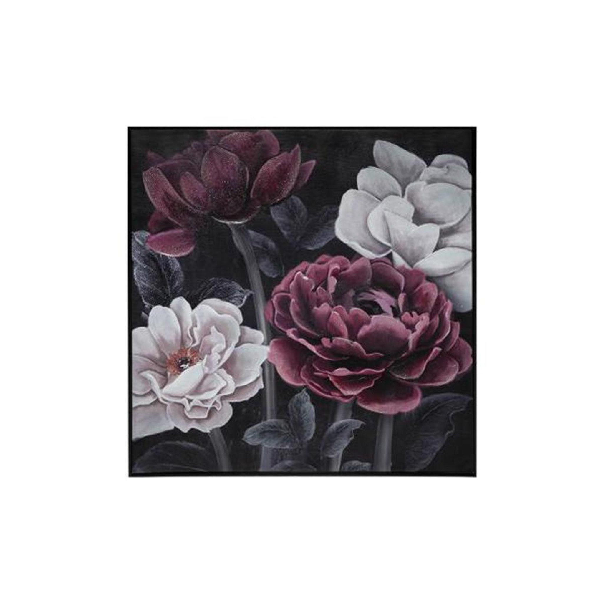 ATMOSPHERA Toile peinte déco  cadre fleur  58x58cm noir