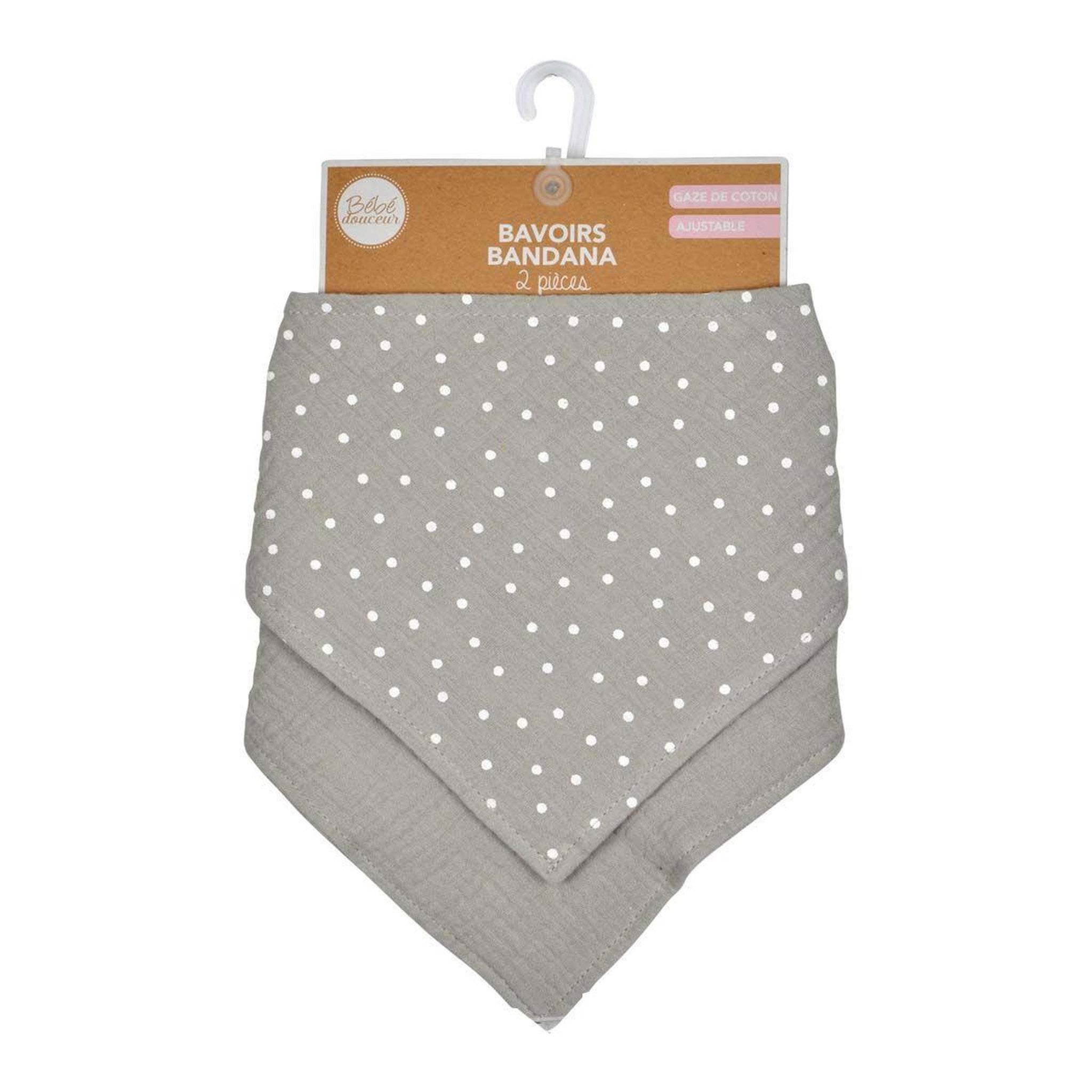 Voir la diapositive 4 : BEBE DOUCEUR Lot de 2 bavoirs bébé  bandana  41cm gris