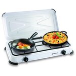 Kemper Réchaud gaz portable 2 feux 2600W Blanc laqué Couvercle Plaque de cuisson KEMPER