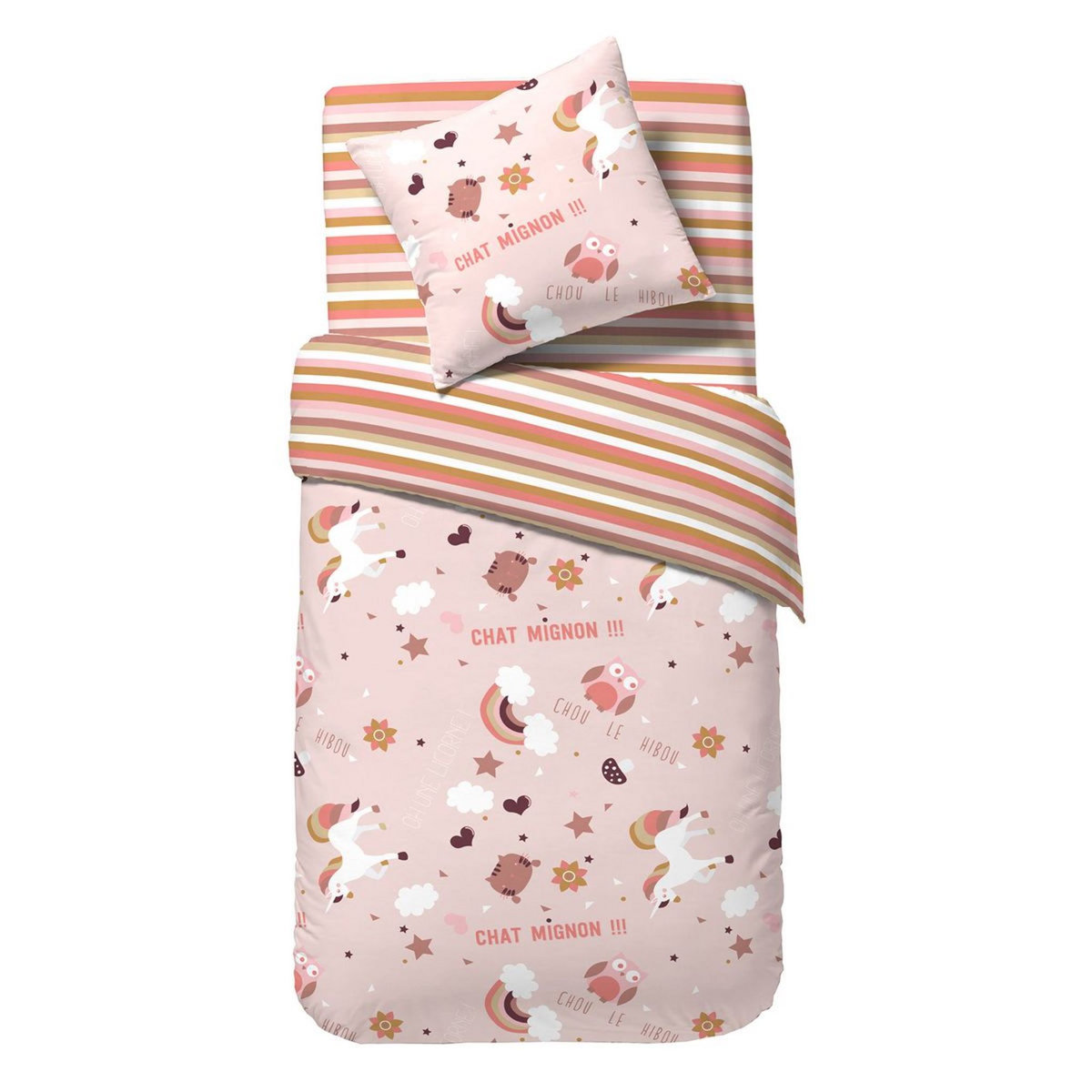 Parure housse de couette enfant en polycoton LICORNE