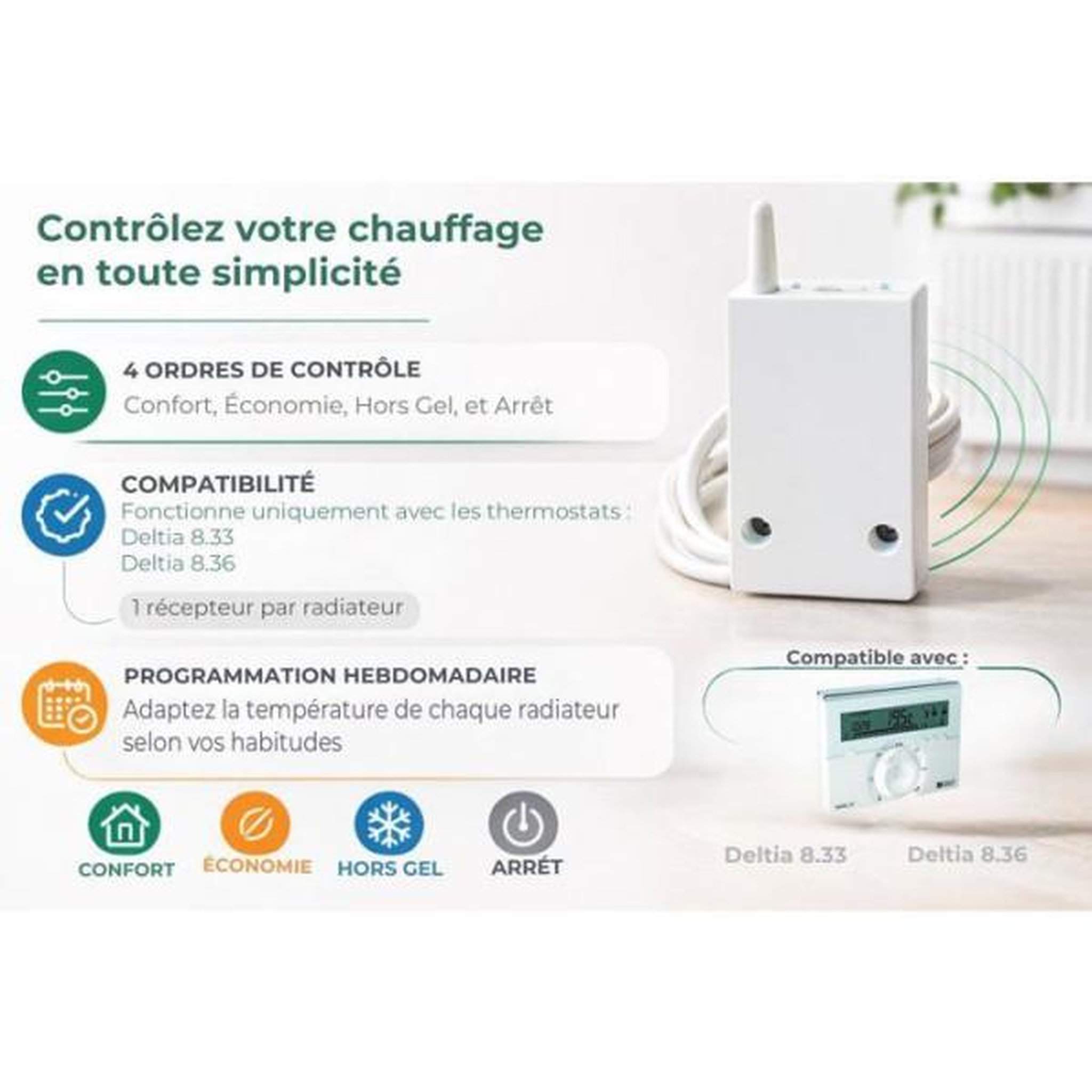 Voir la diapositive 4 : DELTA DORE Récepteur - deltia dore - rf 660 fp - 4 ordres - technologie radio sans fil - blanc