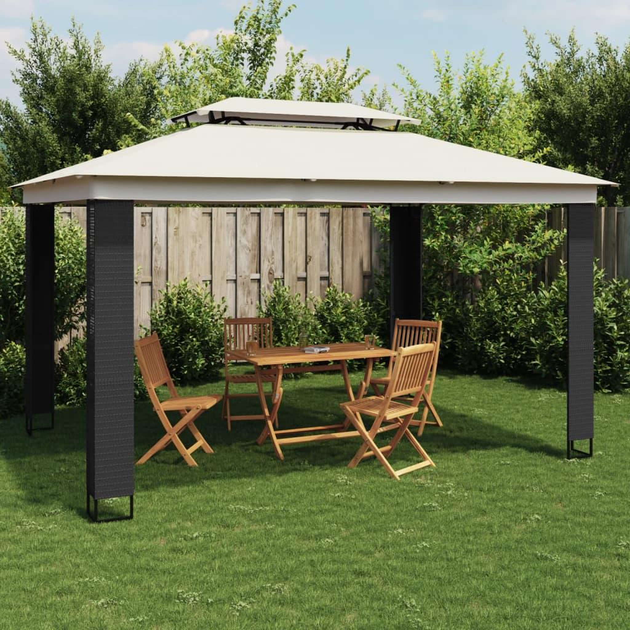 VIDAXL Tonnelle a double toit creme 3,94x2,96 m acier