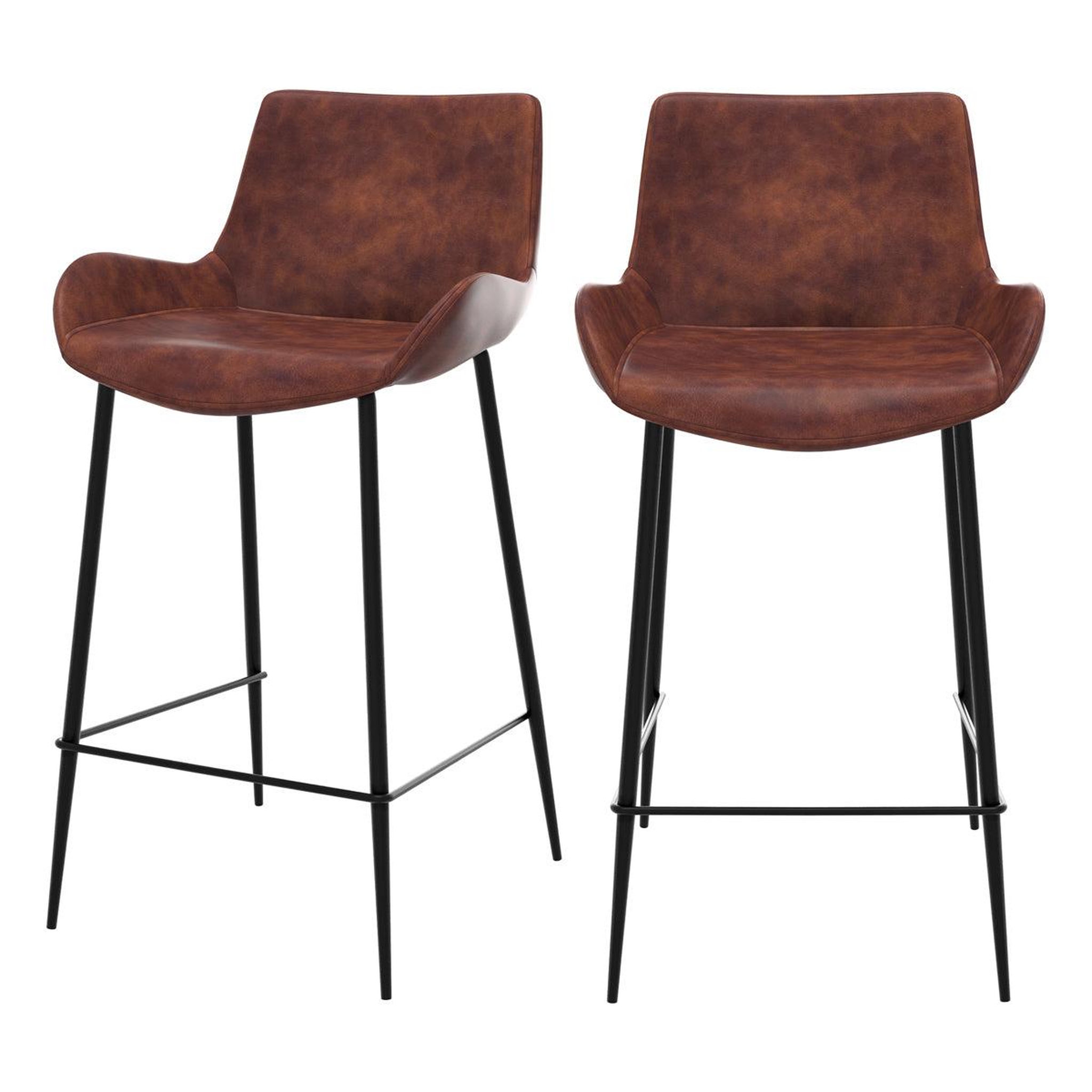MAISON PAVANE Lot de 2 chaises pour îlot central 65 cm en cuir synthétique marron-pirata