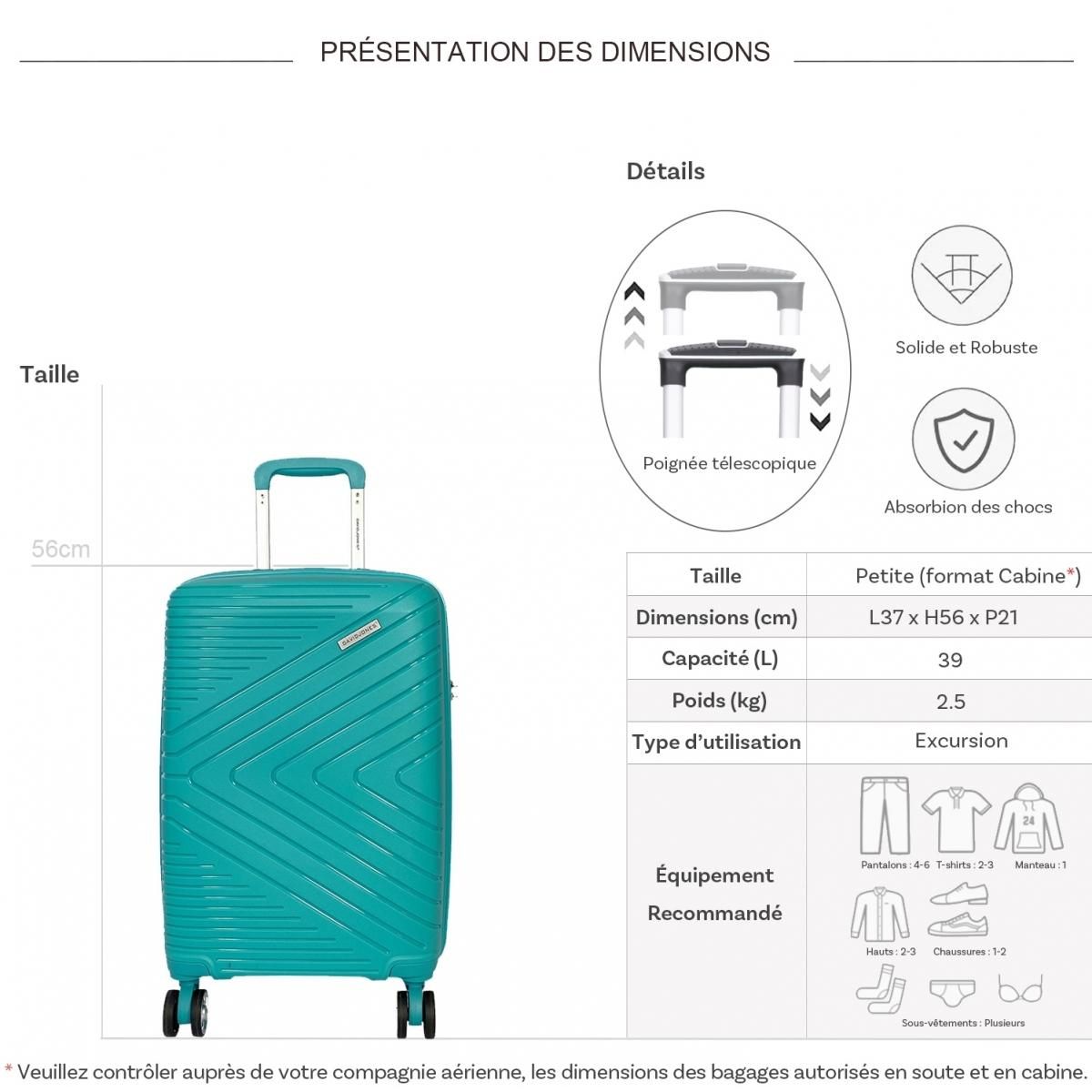 David Jones Valise cabine rigide TSA 56cm