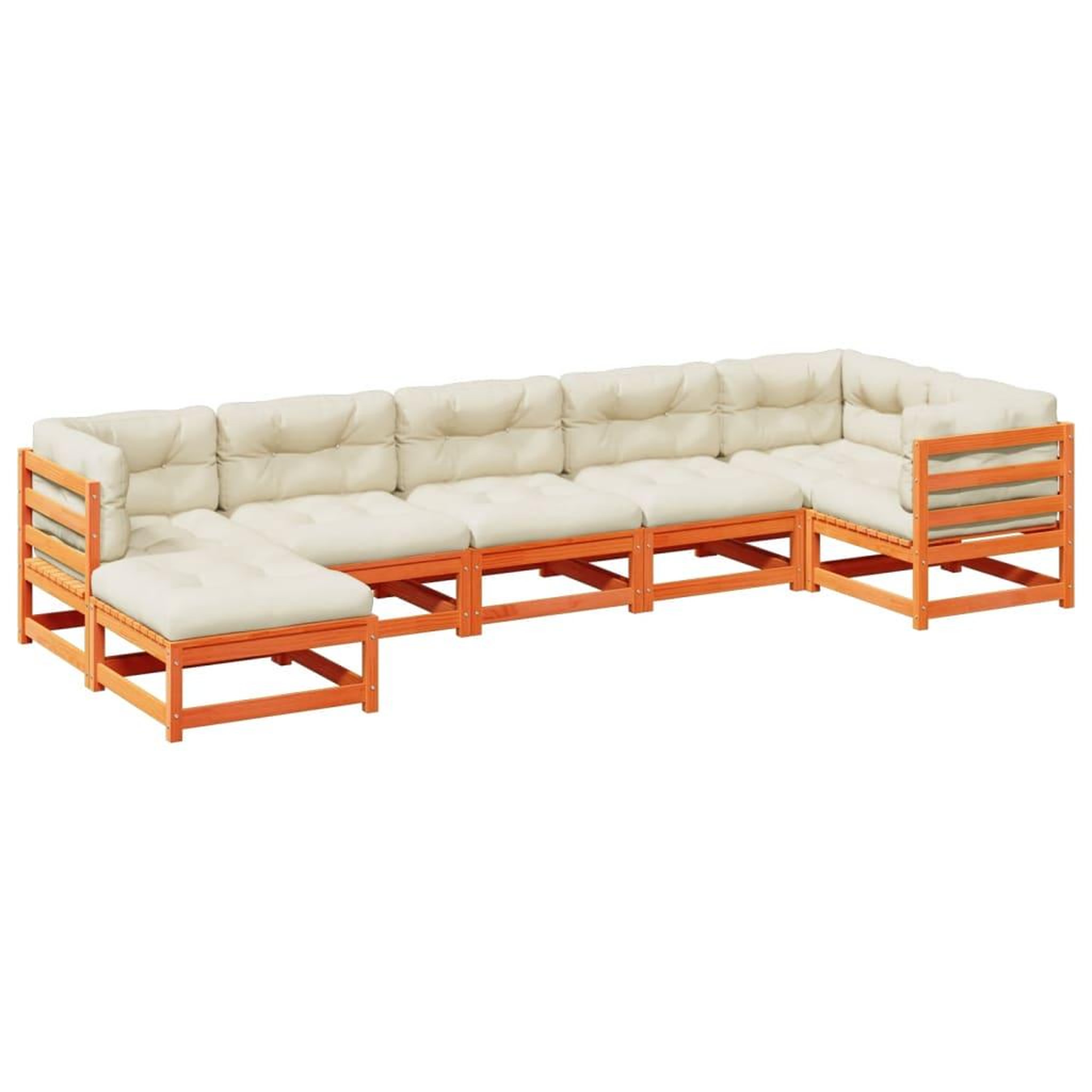 Voir la diapositive 2 : VIDAXL Salon de jardin 7 pcs avec coussins cire marron bois pin massif