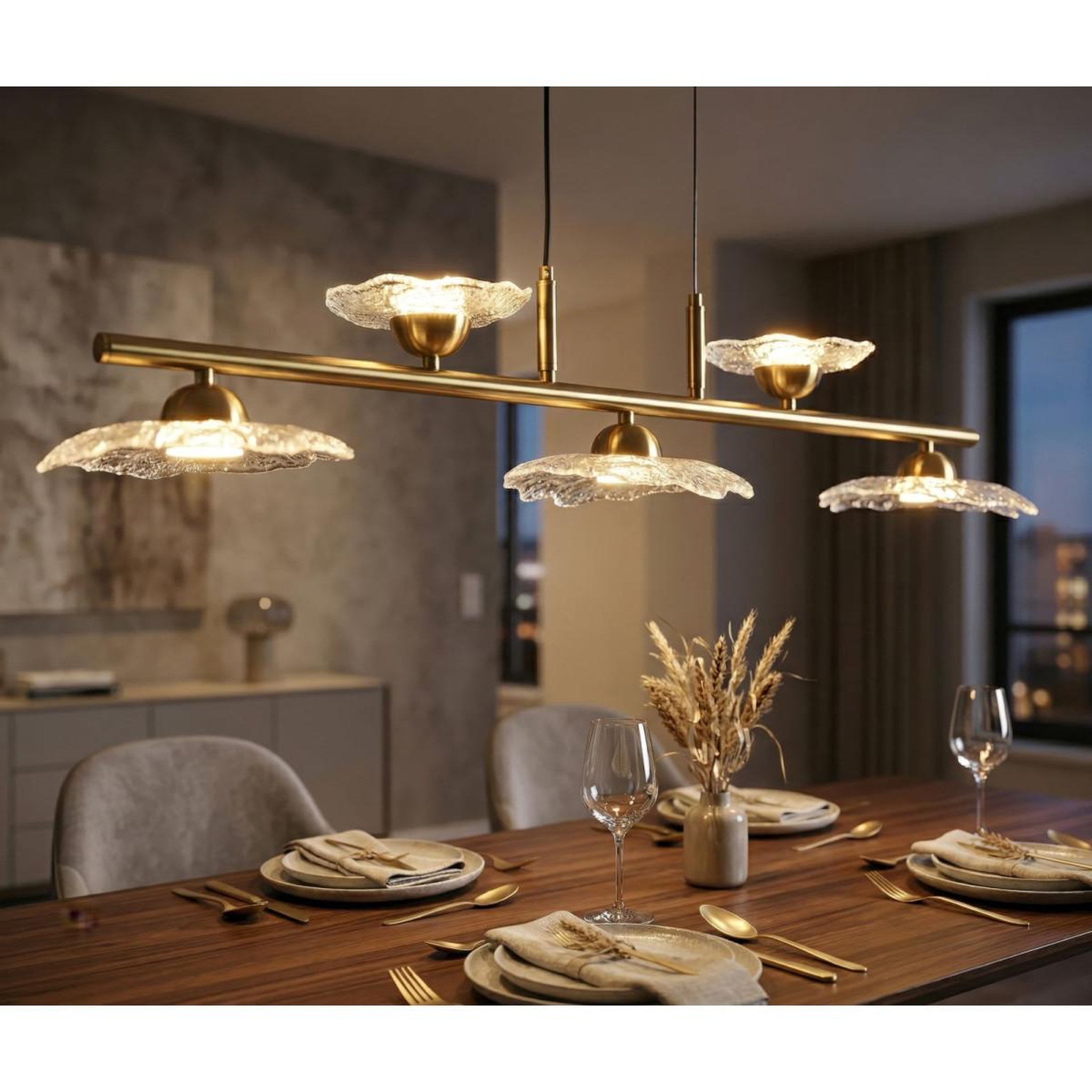 Voir la diapositive 5 : Paris Prix Suspension 5 lumières  emily  100cm or & transparent