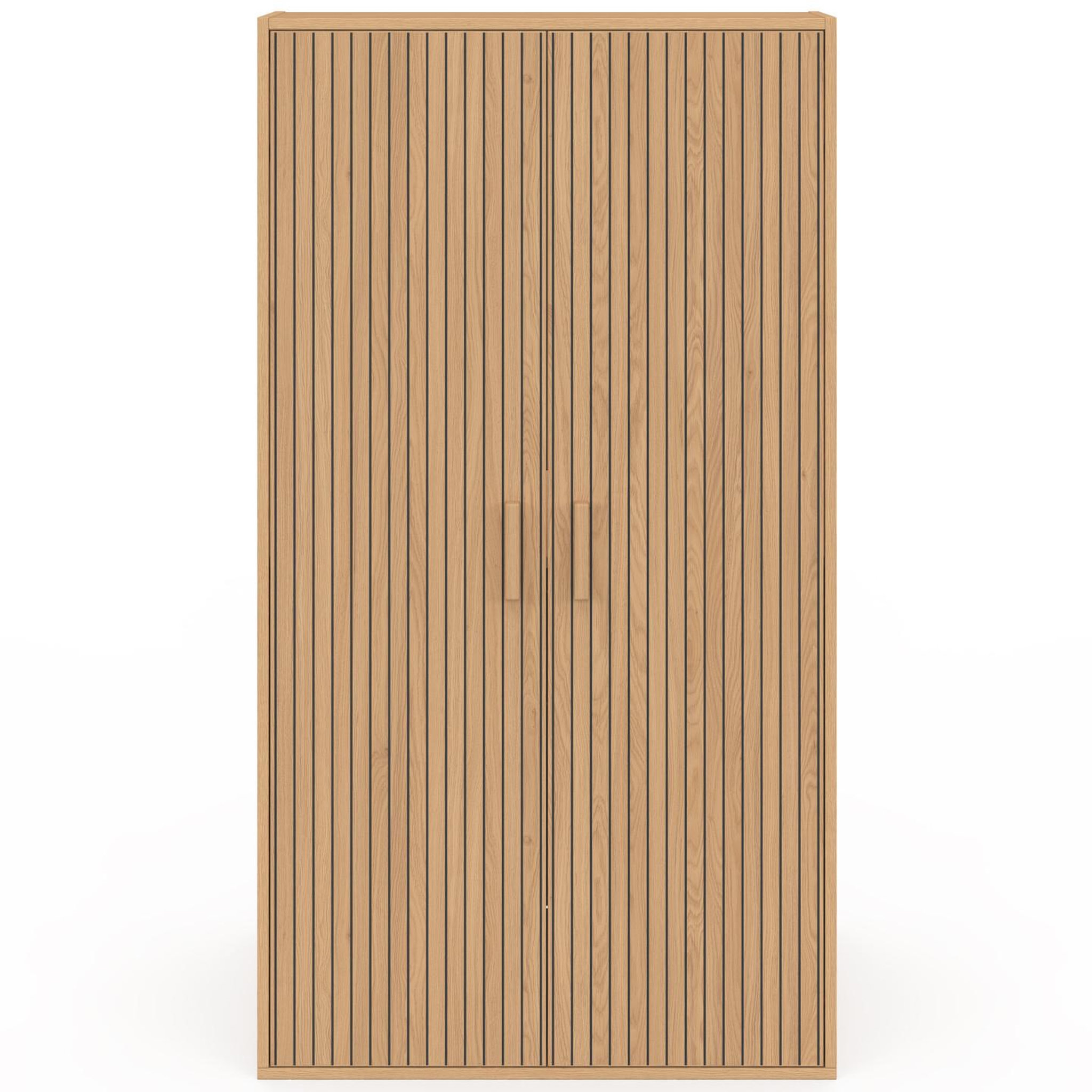 Voir la diapositive 6 : ID MARKET Armoire sous pente 2 portes juliette  60 x 50 x 70/110 cm effet lattes tasseau bois coloris chêne