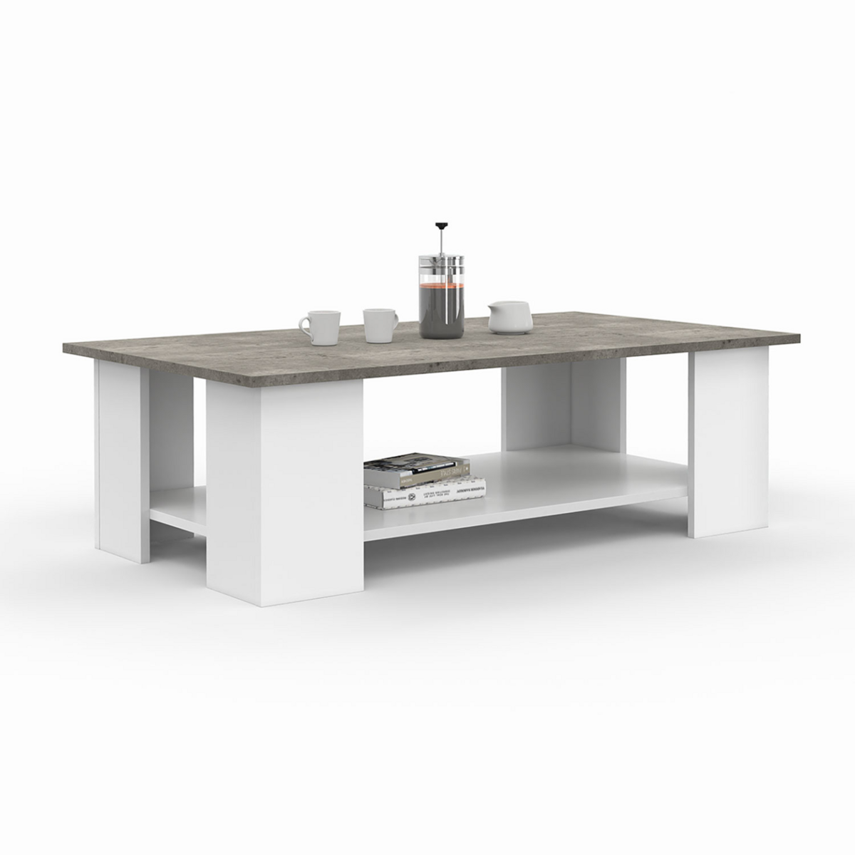 ID MARKET Table basse rectangulaire ELI blanche plateau effet béton