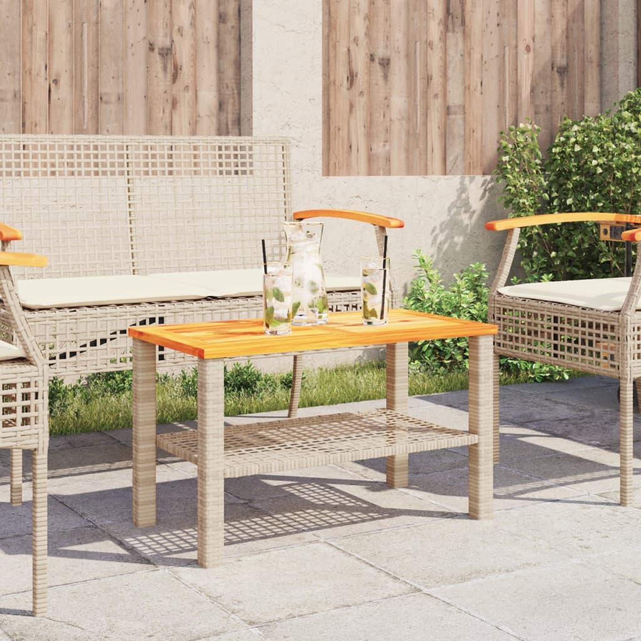 Voir la diapositive 3 : VIDAXL Table de jardin beige 70x38x42 cm resine tressee et bois acacia
