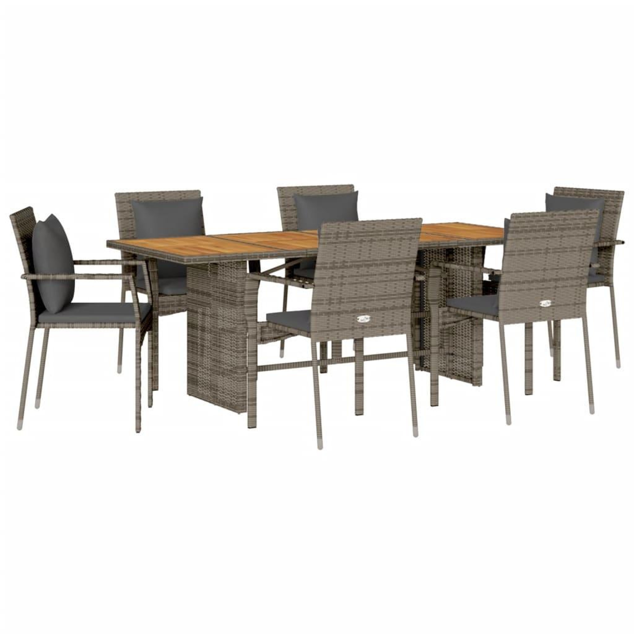 Voir la diapositive 2 : VIDAXL Ensemble a manger de jardin et coussins 7 pcs gris rotin