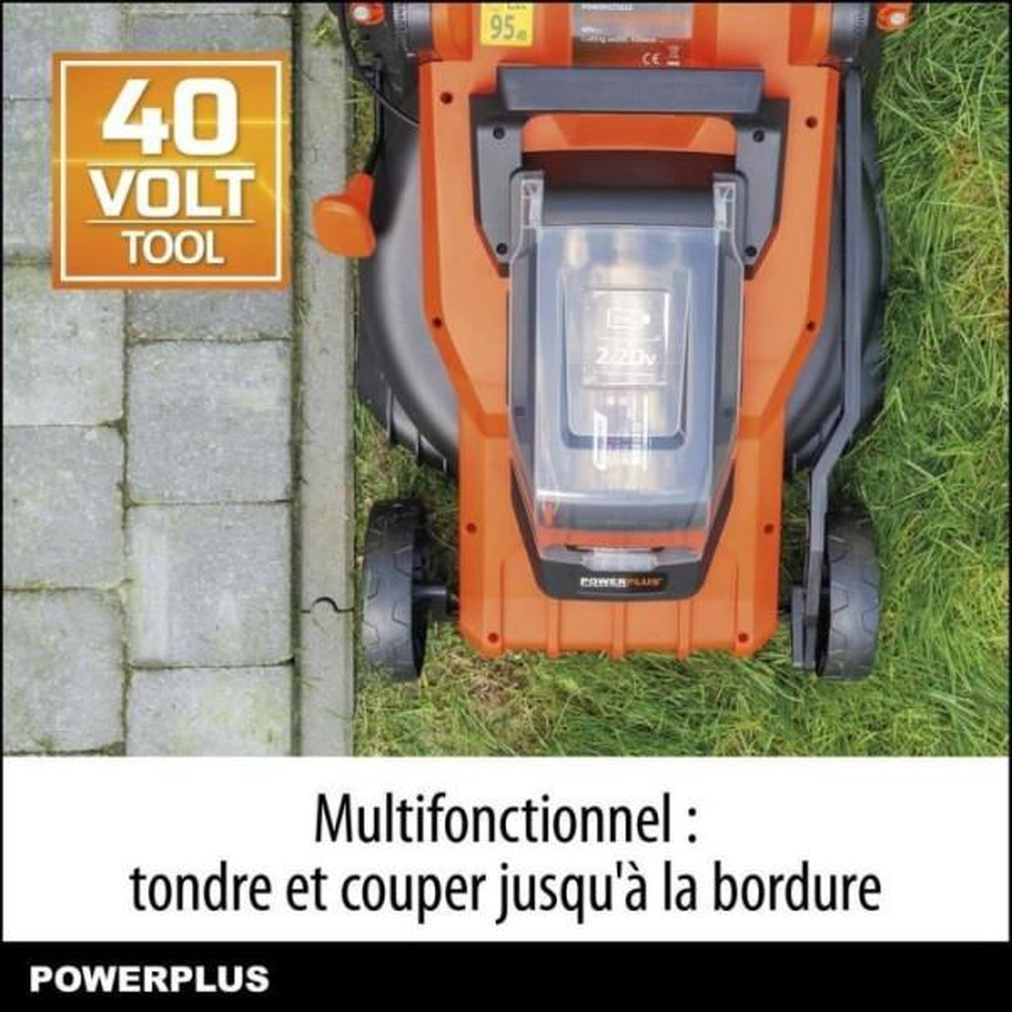 Voir la diapositive 2 : MARKET24 Tondeuse a Gazon   a Gazon sur Batterie 40V Dual Power POWDPGLWS2 - 420mm Ø, Sac de Collecte 50L