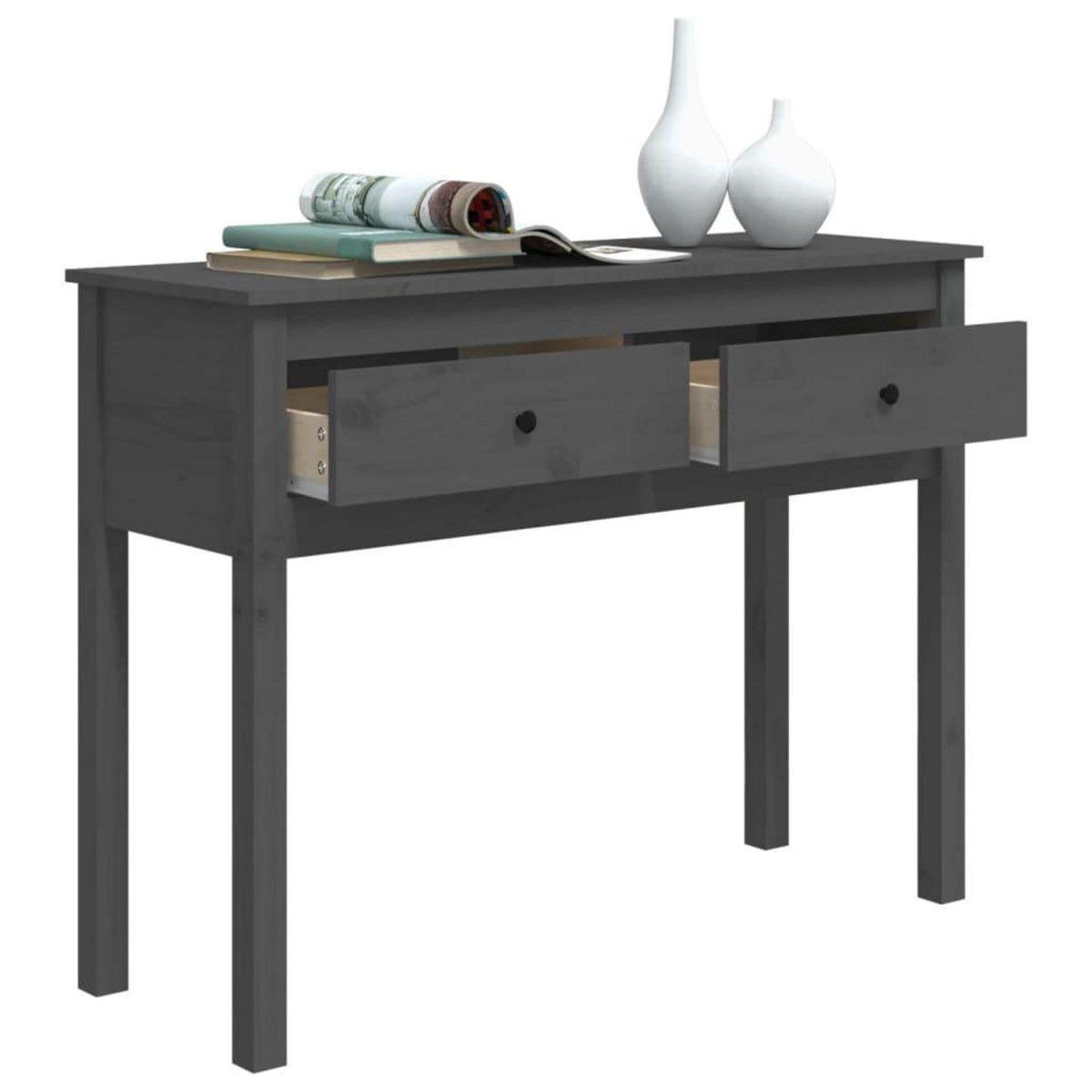 VIDAXL Table console Gris 100x35x75 cm Bois massif de pin
