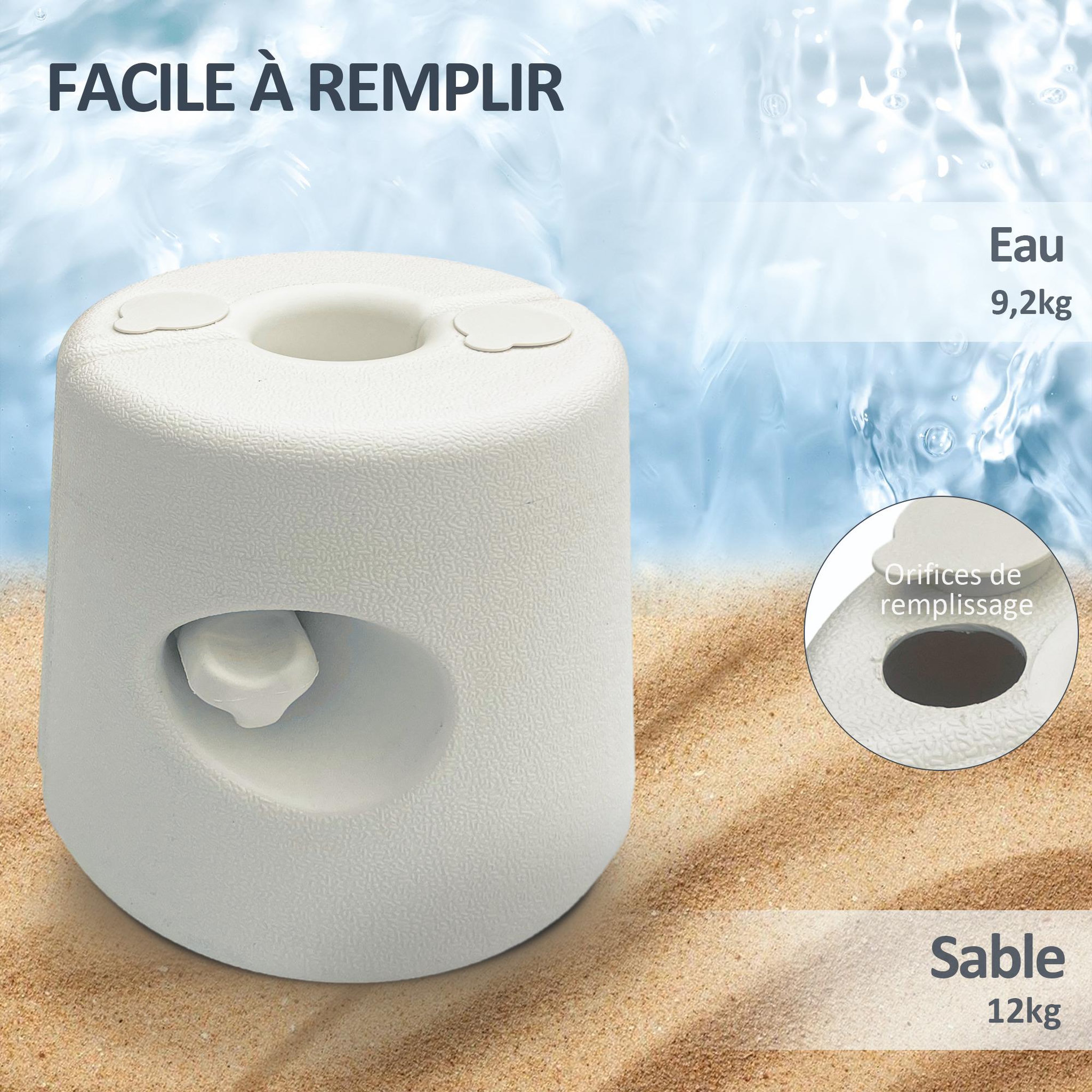 Voir la diapositive 6 : OUTSUNNY Lot de 4 poids de lestage cylindrique pour tonnelle barnum tente dim. Ø 22 / Ø 24 x 25H cm HDPE blanc