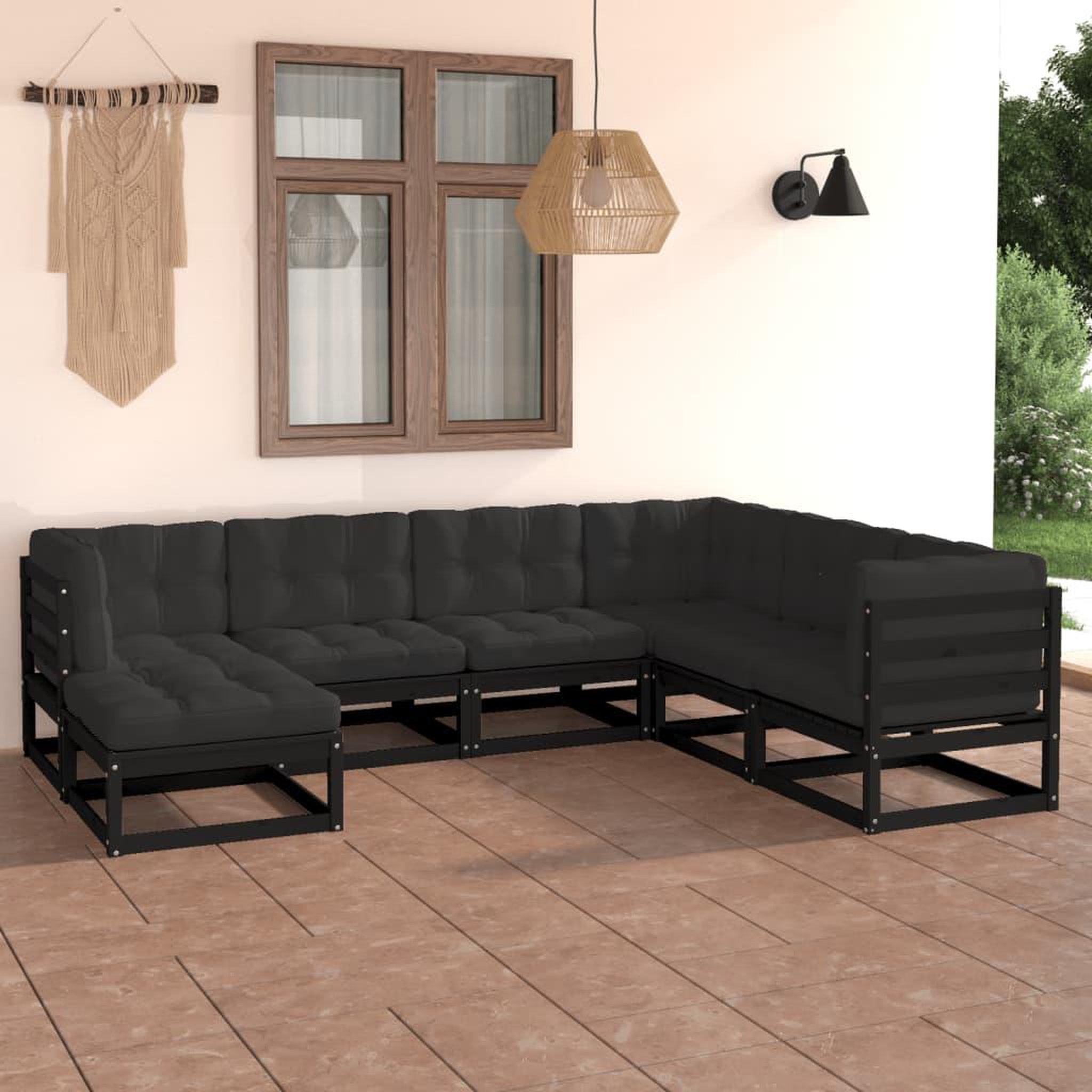 Voir la diapositive 1 : VIDAXL Salon de jardin 7 pcs avec coussins Bois de pin massif