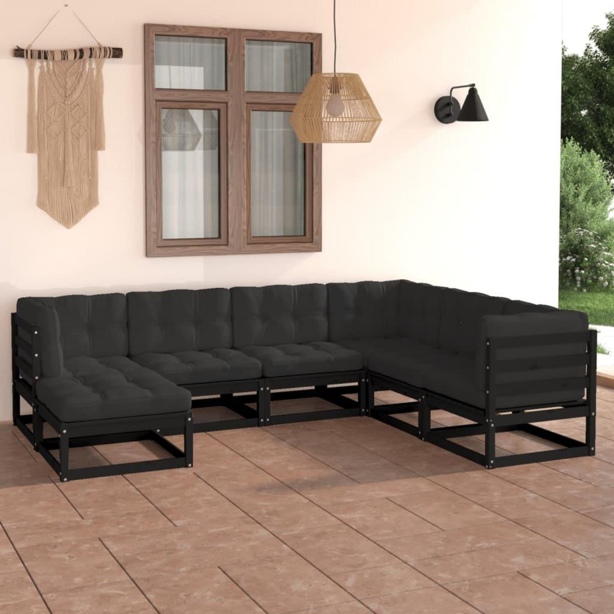 VIDAXL Salon de jardin 7 pcs avec coussins Bois de pin massif