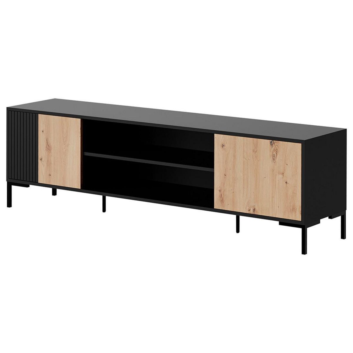 BEST MOBILIER Cambridge - meuble tv - effet bois et noir - 2 portes et 2 niches - 180 cm