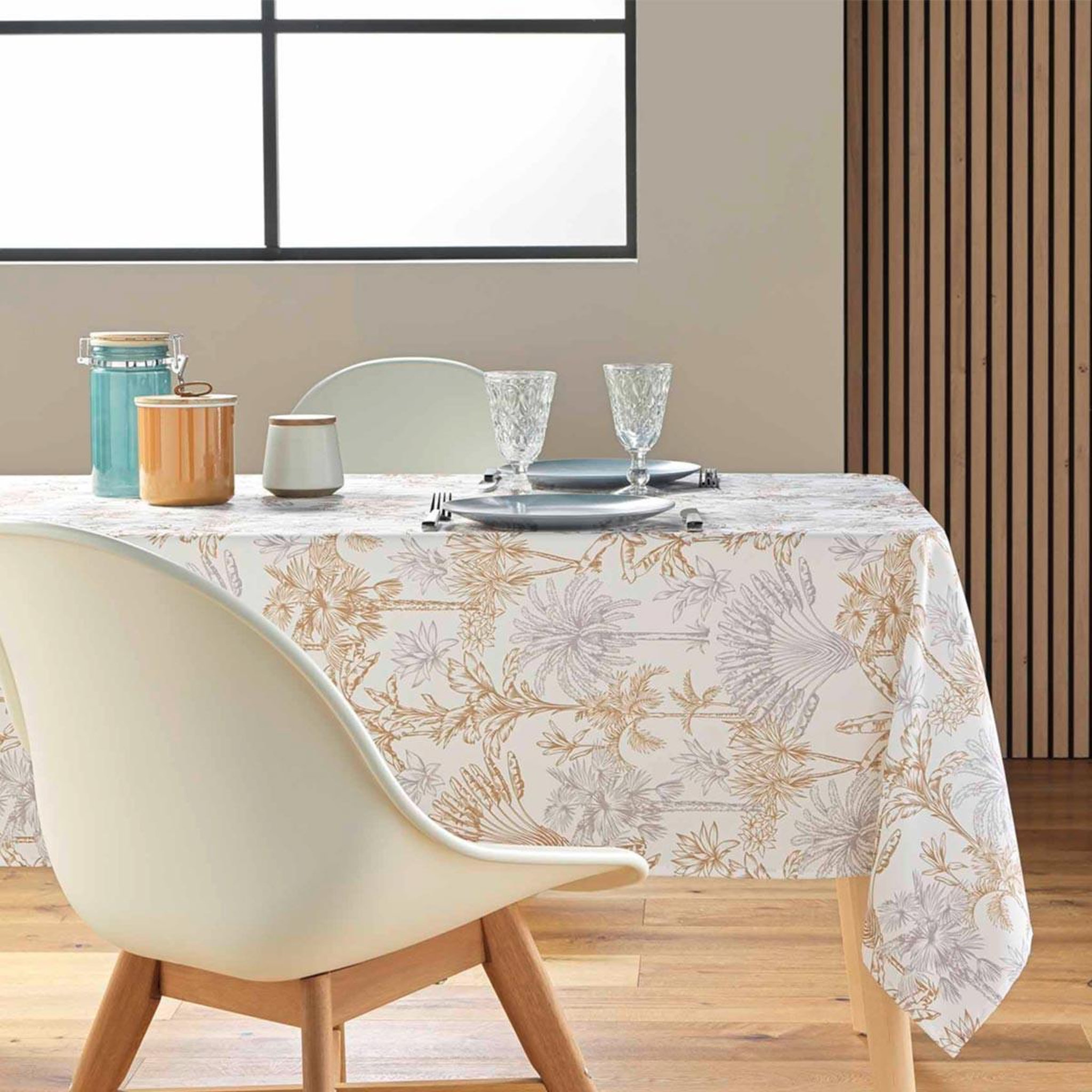 Voir la diapositive 4 : Douceur d'Intérieur Nappe antitache imprimé  canarie  145x240cm naturel