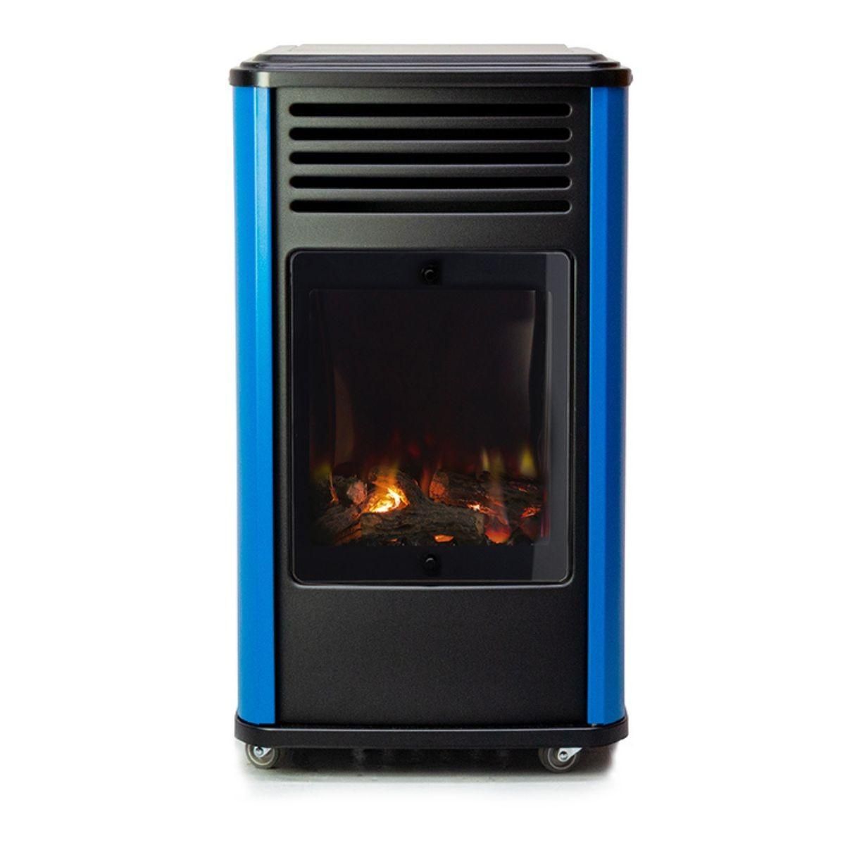 SAHARA Chauffage à gaz 3400W Bleu Effet feu + Tuyau gaz + Détendeur butane Manhattan Sahara