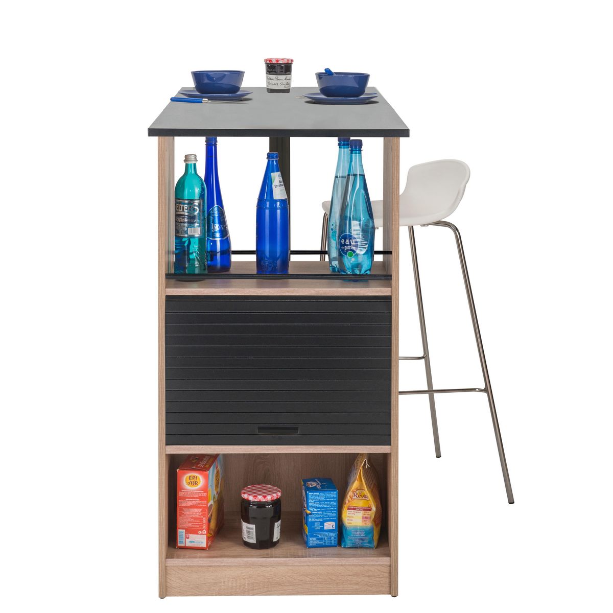Table comptoir de cuisine avec rangement à rideau L130cm LUCK