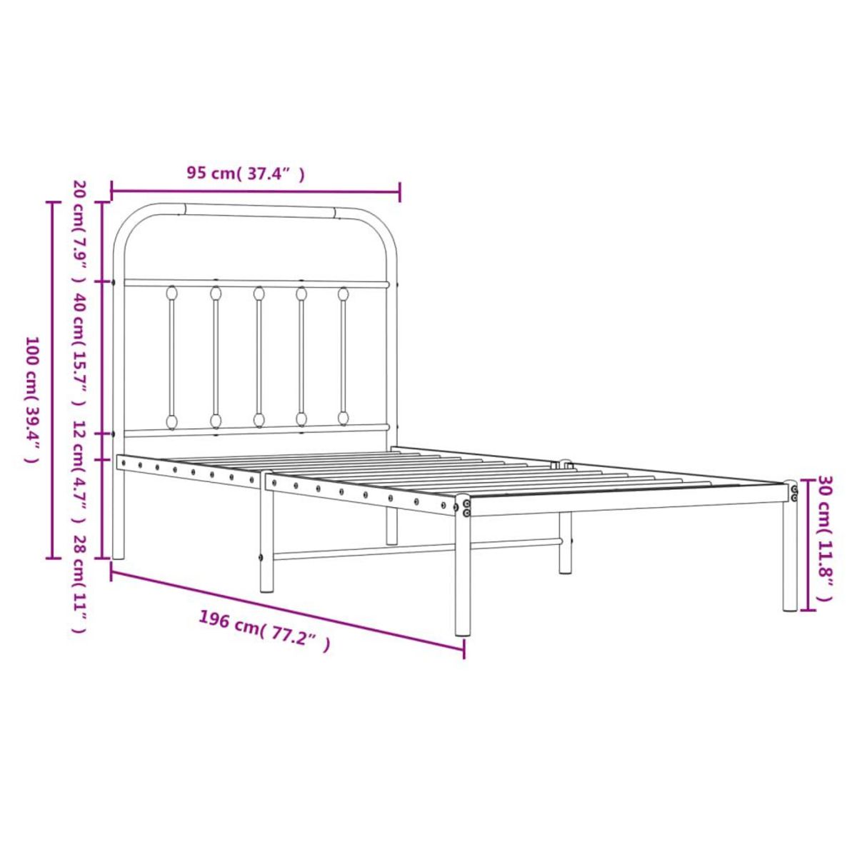 VIDAXL Cadre de lit metal sans matelas avec tete de lit noir 90x190 cm