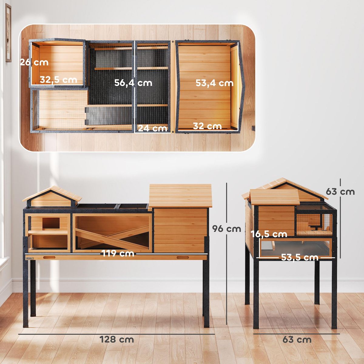 PAWHUT Terrarium design sur pieds - maison pour tortues - niches rampes plateau déjection - acier bois