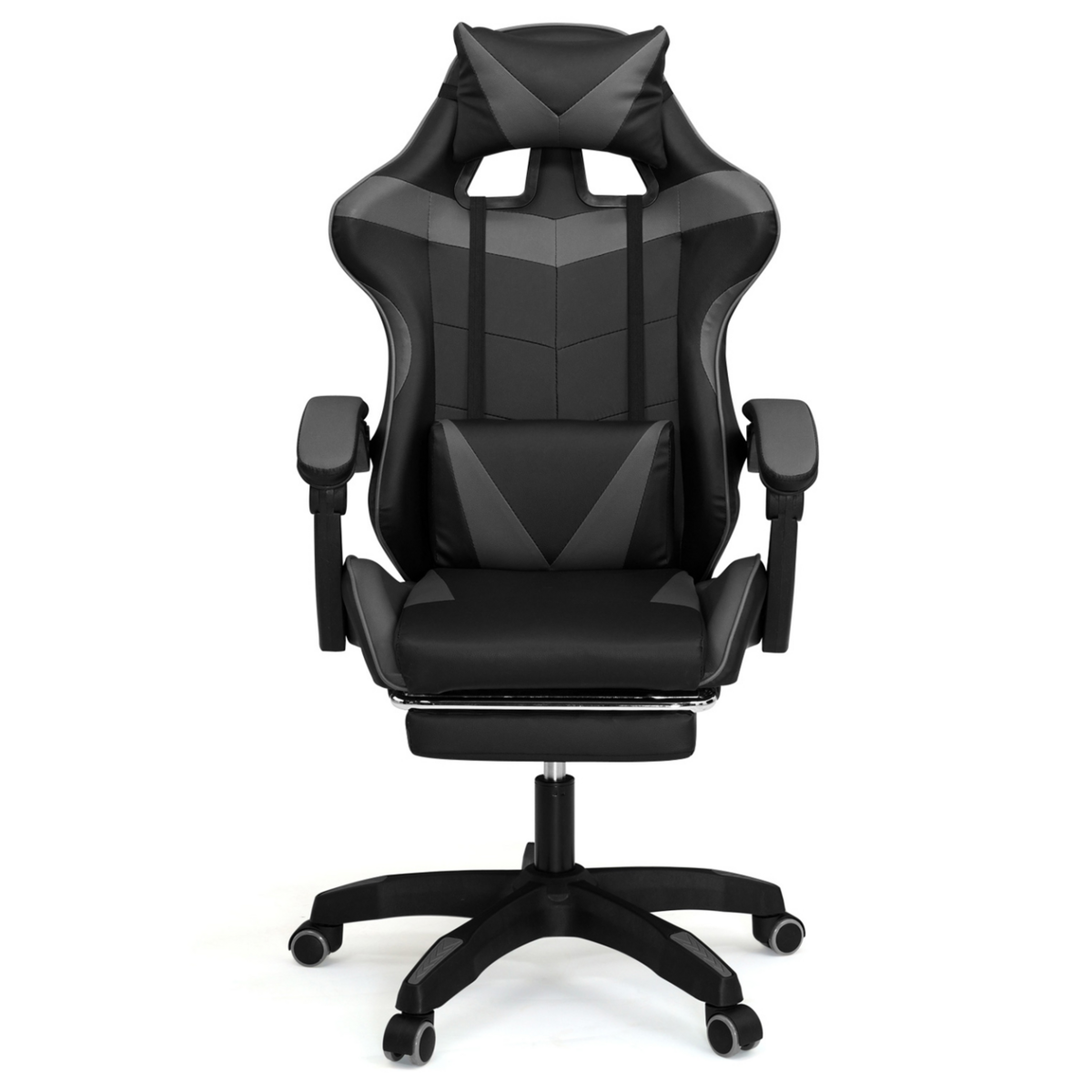 ID MARKET Fauteuil de gaming ALEX réglable avec repose-pied, coussin de tête et coussin lombaire noir et gris