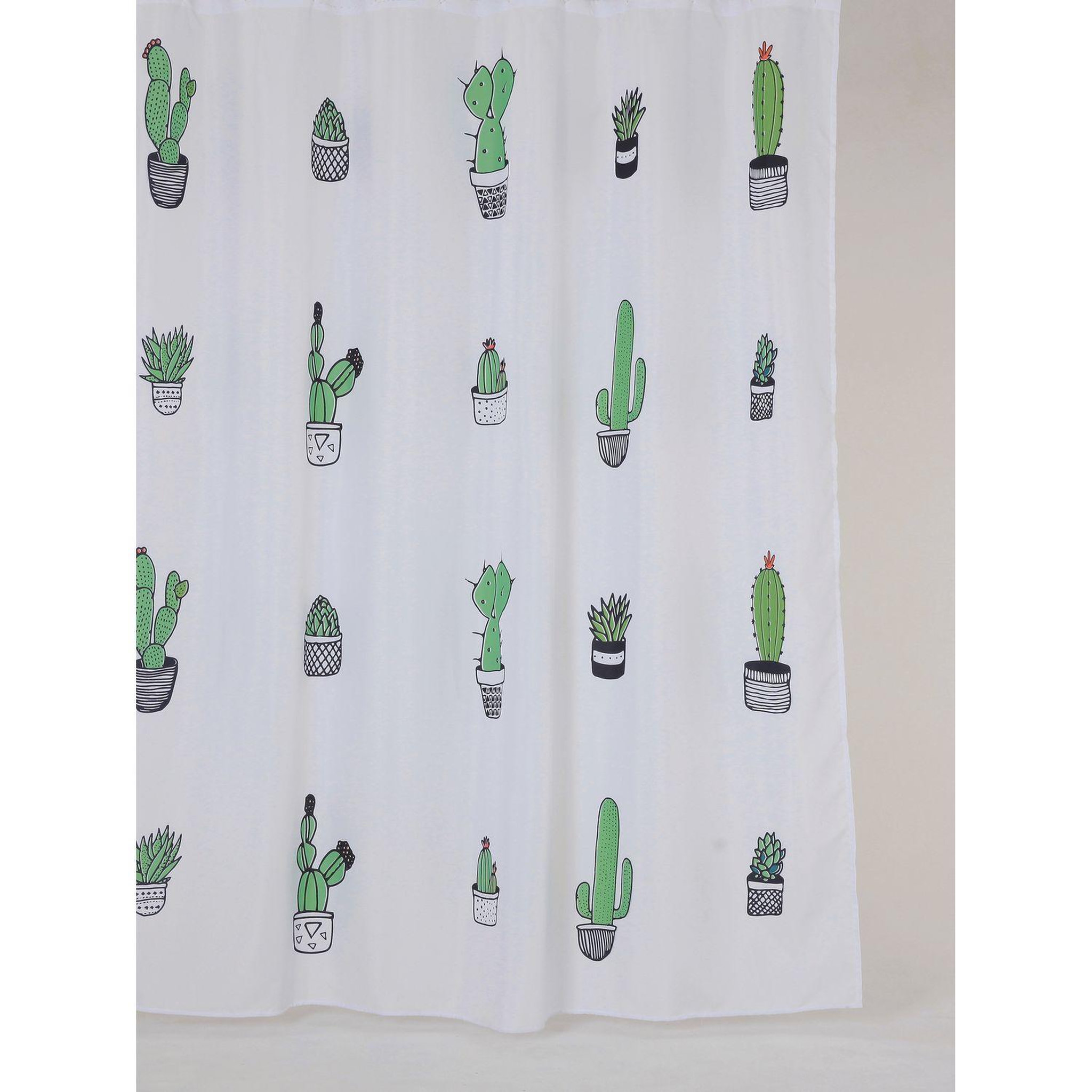 ALLIBERT Rideau de douche tropical cactus - 180 x 200 cm - blanc