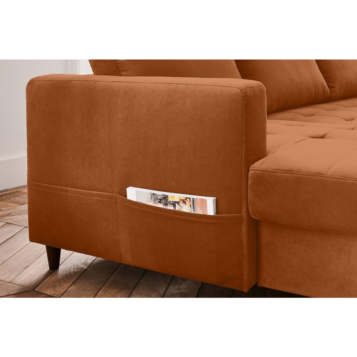 LISA DESIGN Anna - canapé panoramique d'angle droit - 7 places - convertible avec coffre - en velours