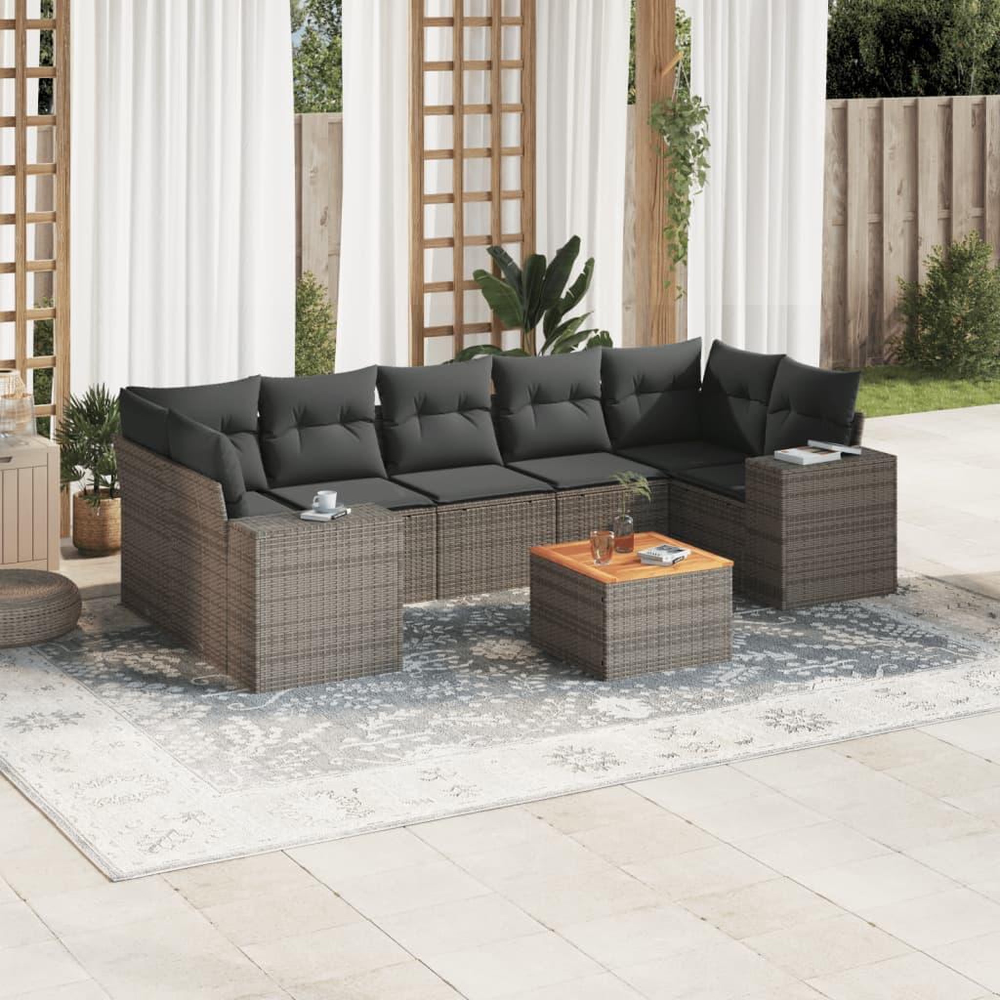 VIDAXL Salon de jardin 8 pcs avec coussins gris resine tressee