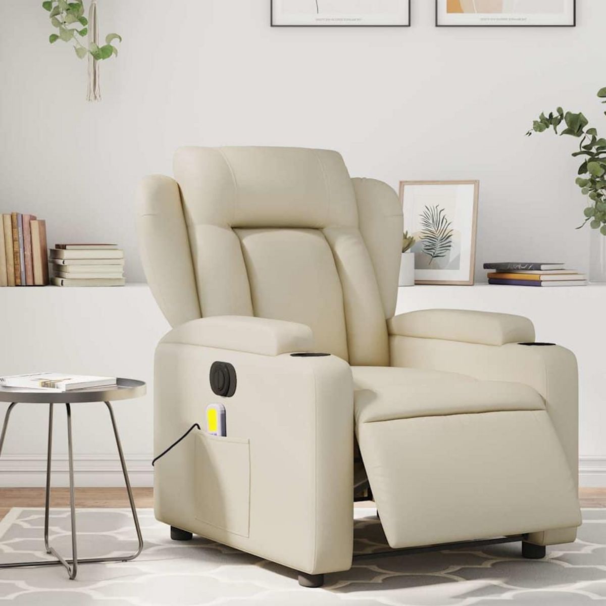 VIDAXL Fauteuil de massage inclinable electrique creme similicuir