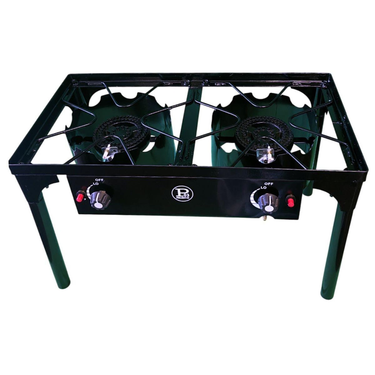 PROJECT Réchaud à Gaz 2 Feux 9KW 4 pieds Bruleurs en fonte Modulable en 3 Hauteurs - Cuisine Extérieure 74.5 x 40 x H80cm Allumage Piezo