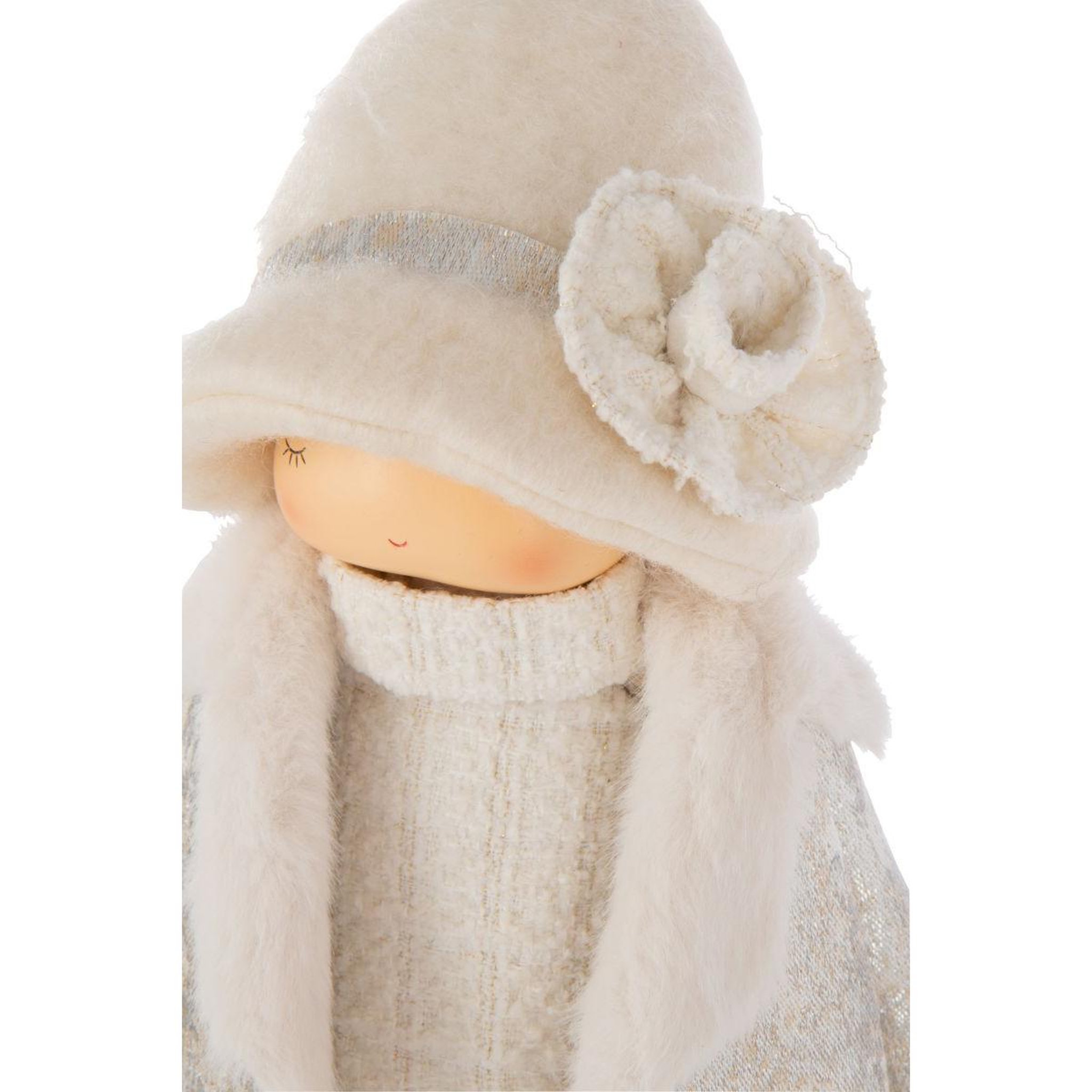 Voir la diapositive 2 : J-LINE Statuette fille en tissu  sac  46cm blanc cassé