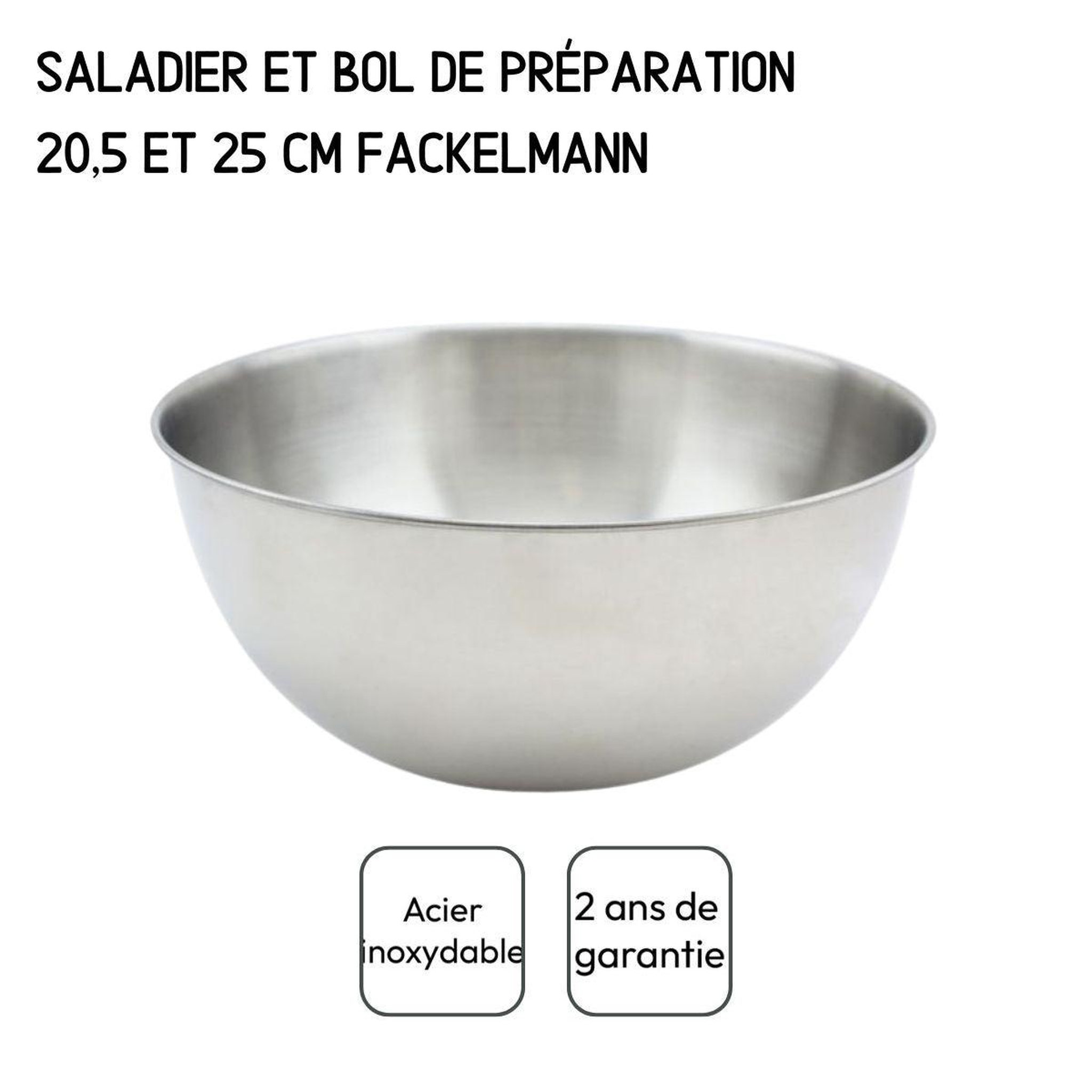 Voir la diapositive 6 : Fackelmann Set de 2 saladiers en inox de 20,5 cm et 25 cm de diamètre et couverts à salade en plastique fackelmann